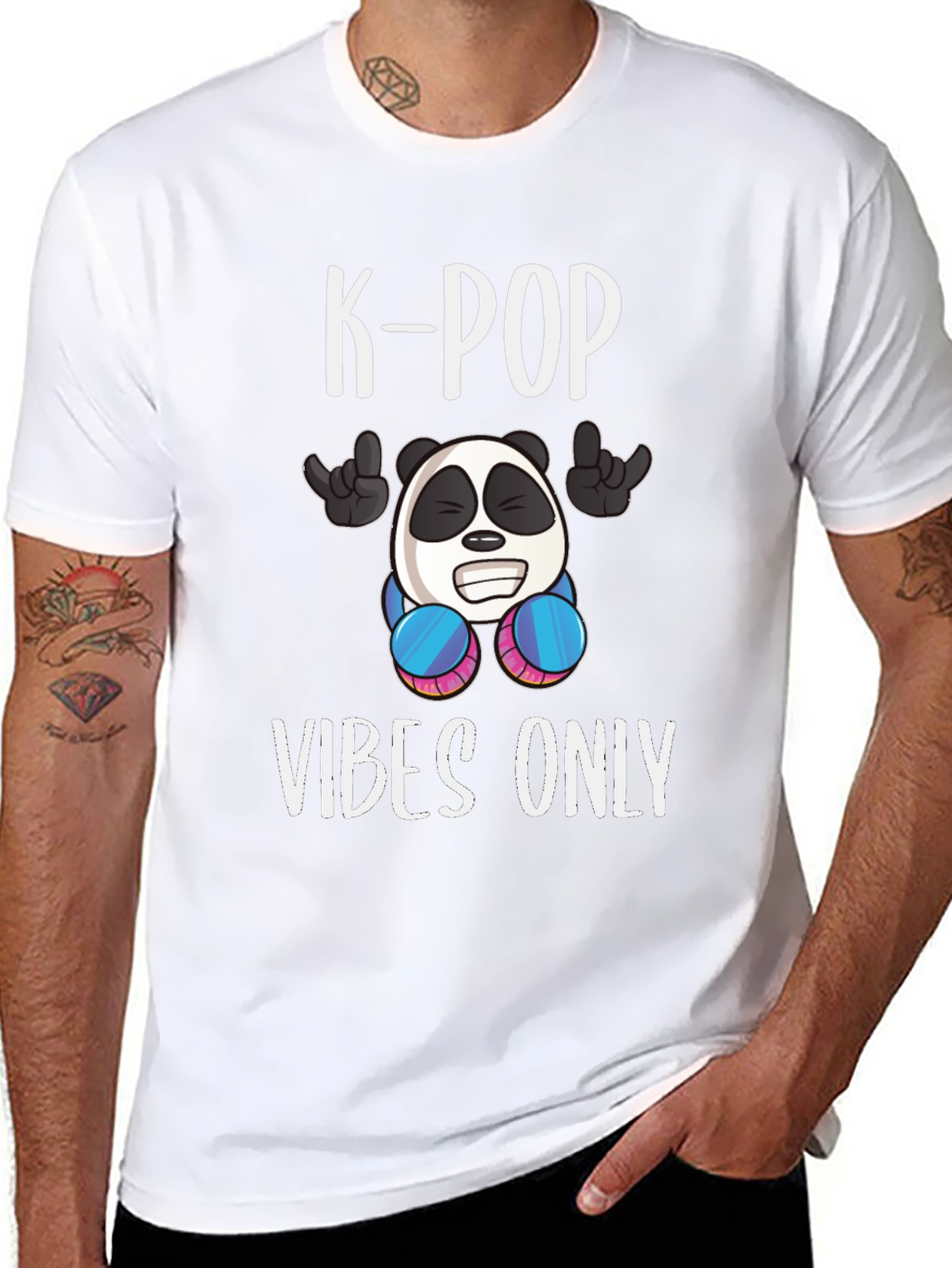 K-Pop Vibes Only Graphic Tee - Panda Design