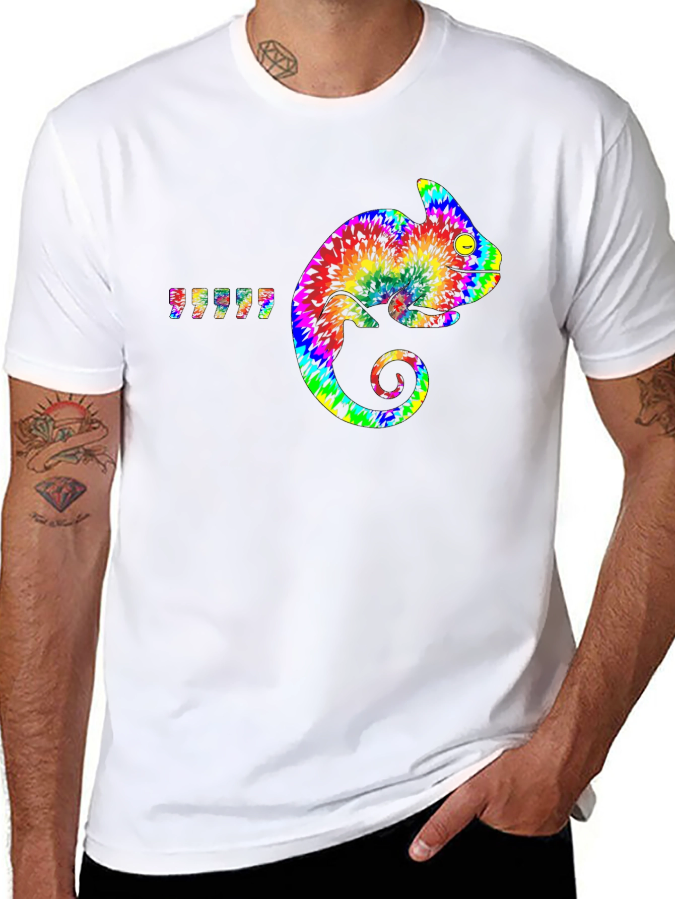 Rainbow Chameleon Graphic Tee - Mens Black T-Shirt