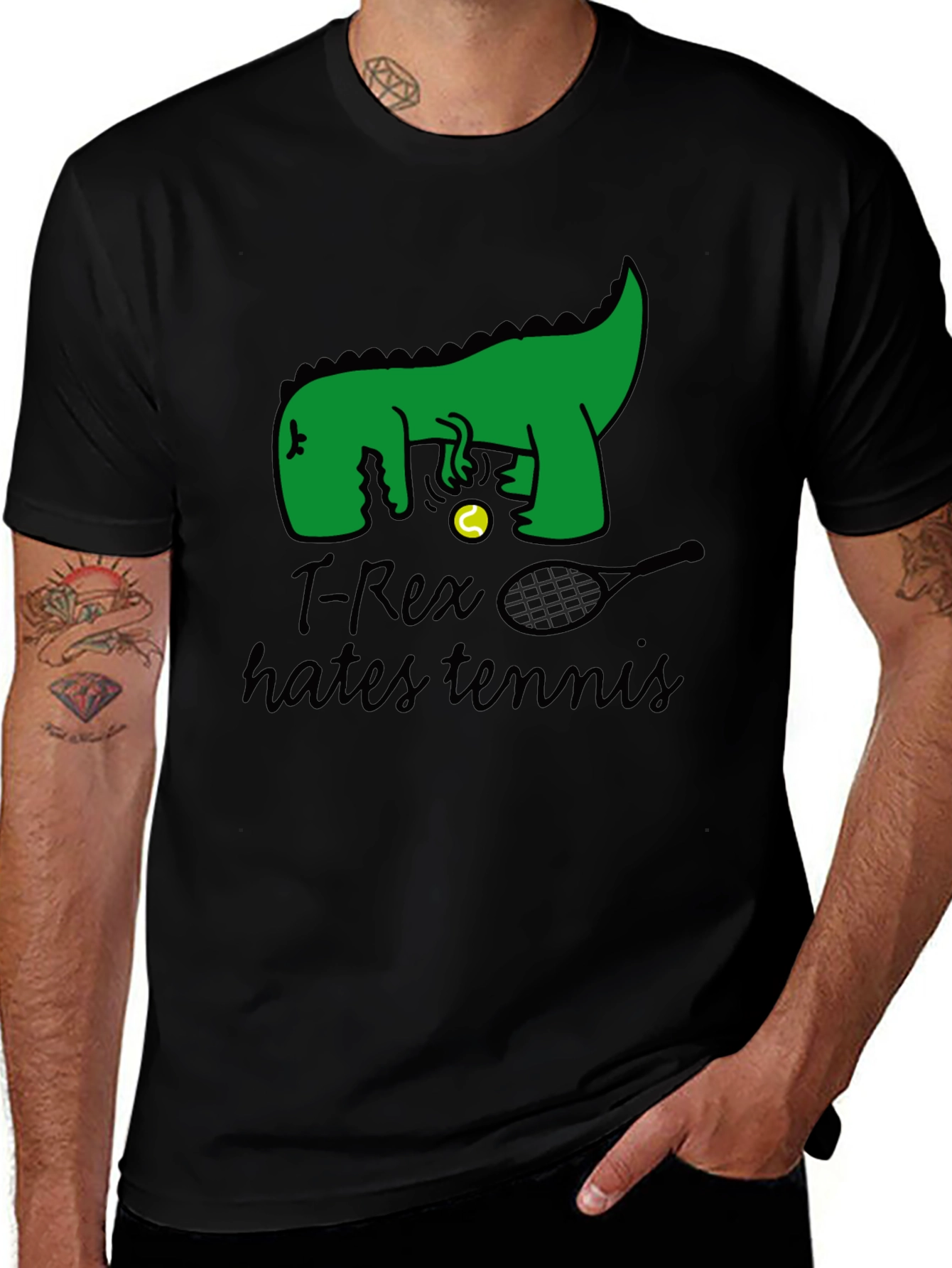T-Rex Hates Tennis Graphic Tee - Funny Dinosaur T-Shirt