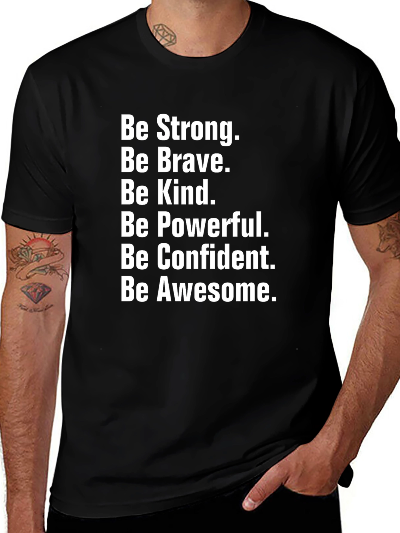 Motivational Black T-Shirt: Be Strong Brave Kind & Awesome