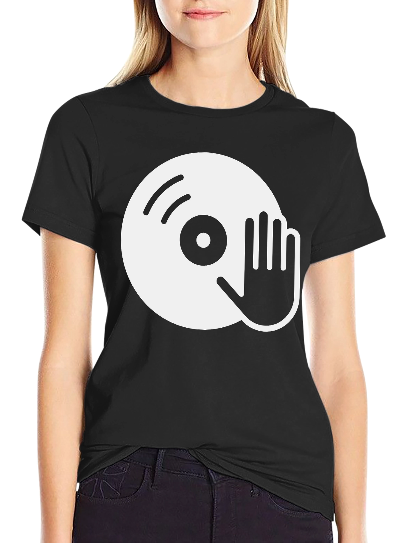 DJ Turntable Graphic Tee - Black Cotton