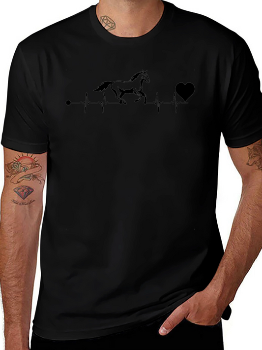 Horse Heartbeat Graphic Tee - Black Cotton T-Shirt