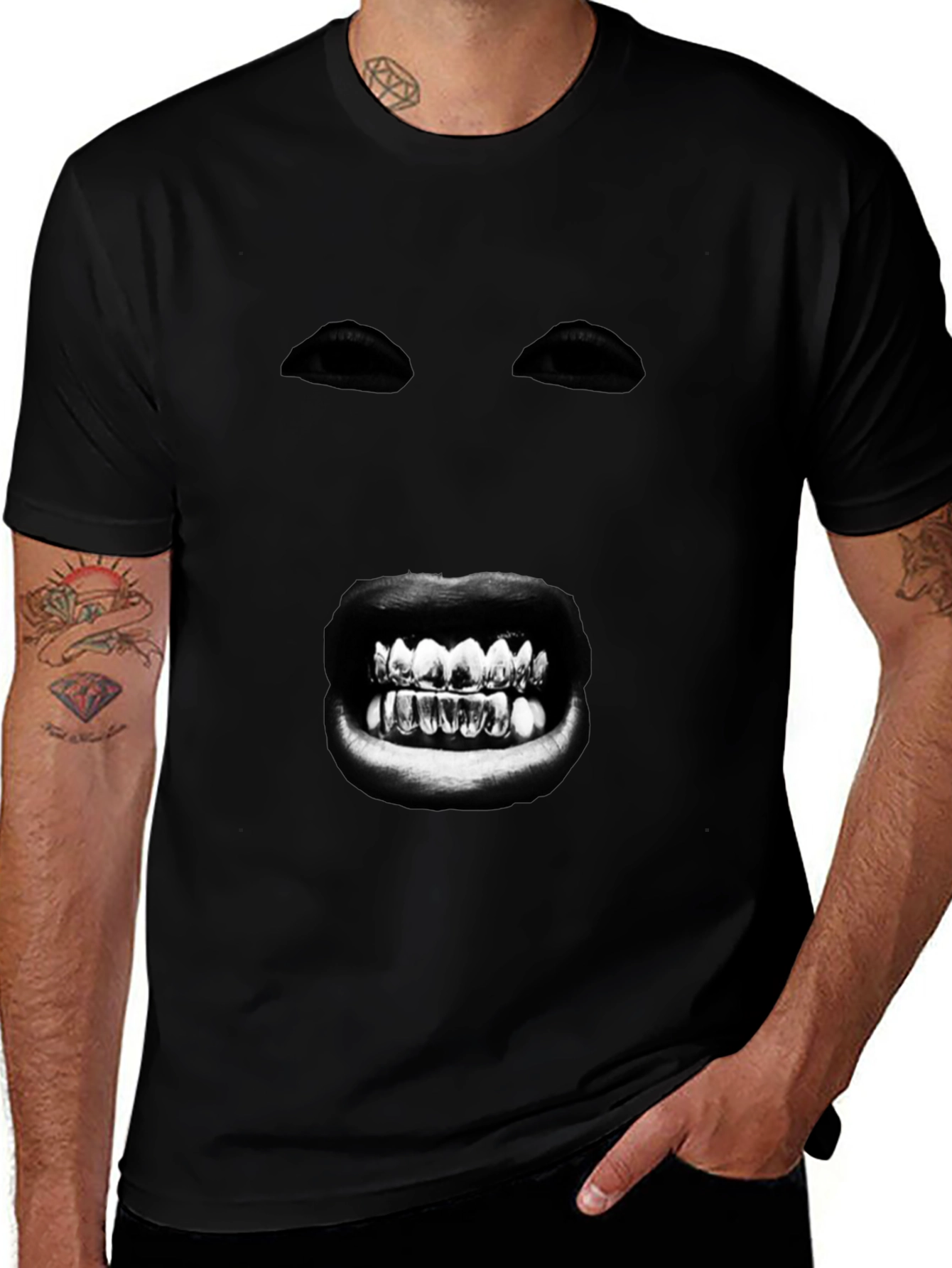 Mysterious Face Graphic T-Shirt - Bold Black Tee