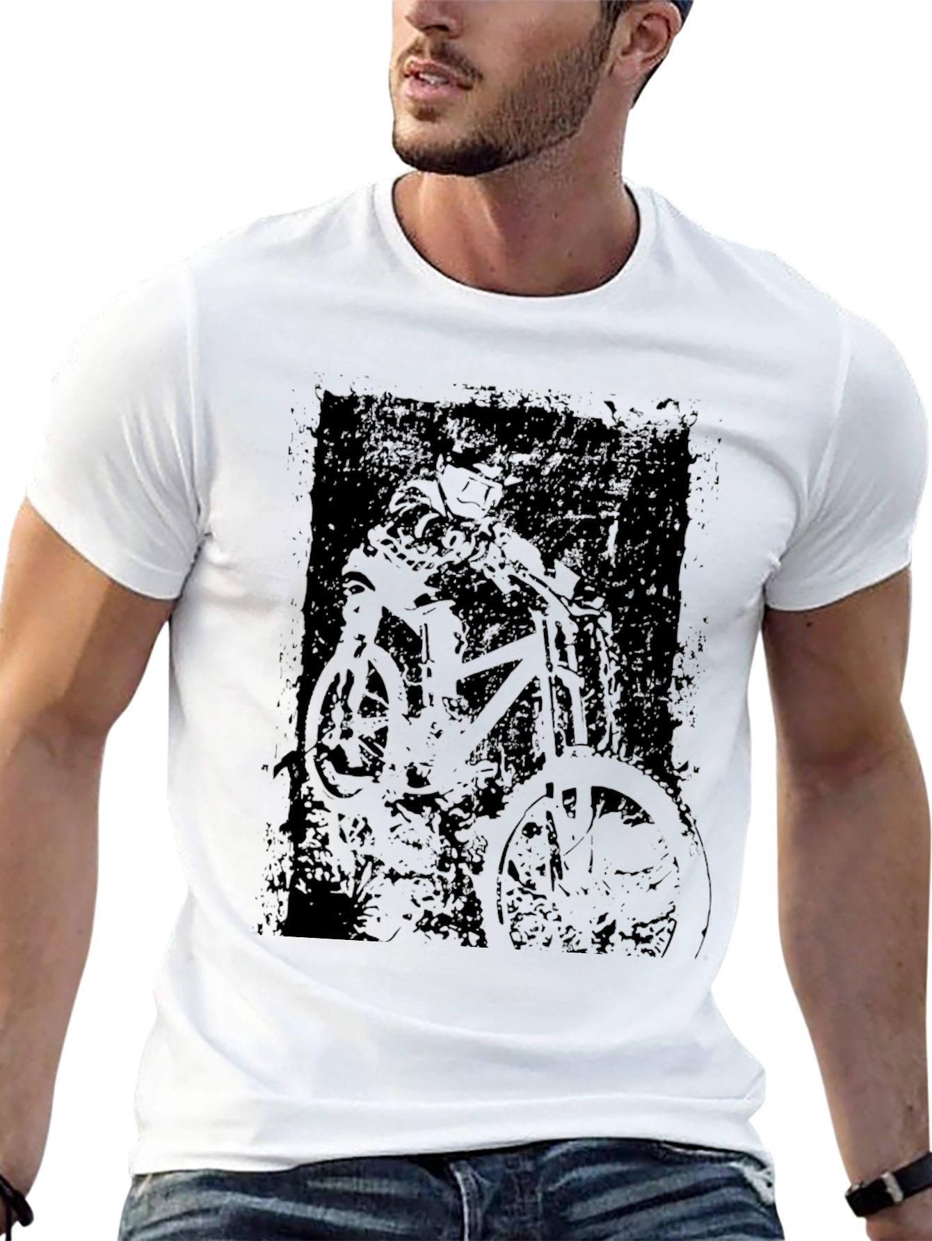 Mens Black Graphic Tee - Biker Design