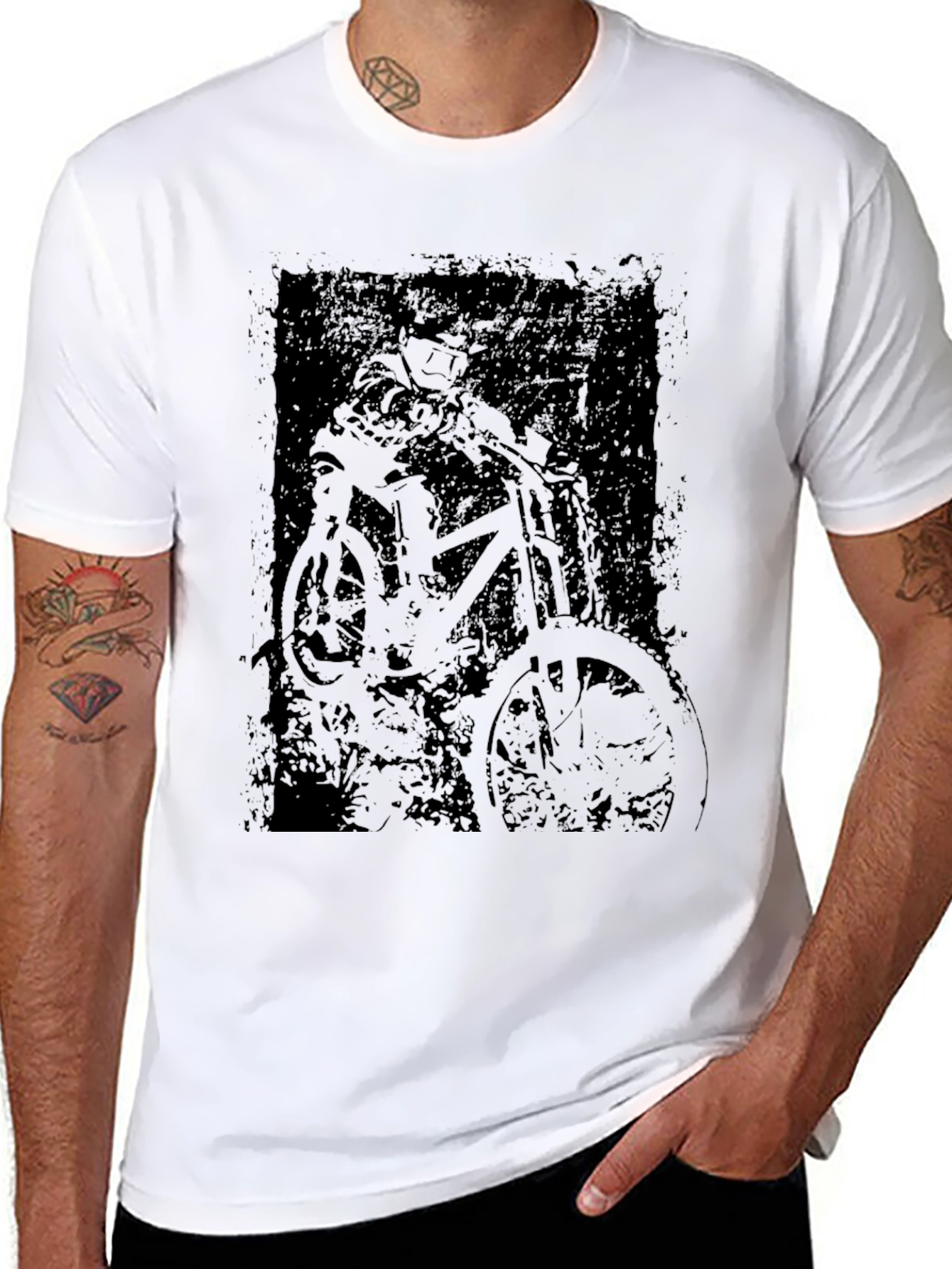 Mens Black Graphic Tee - Biker Design