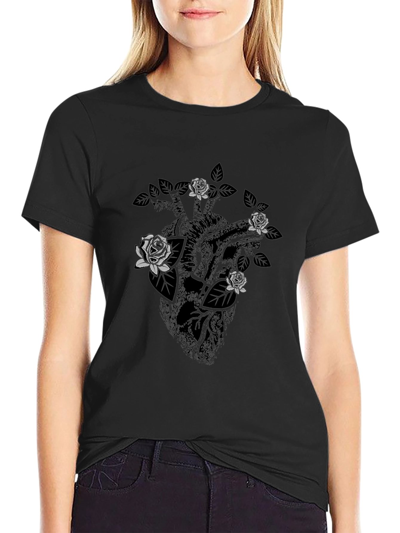 Anatomical Heart with Roses Graphic Tee