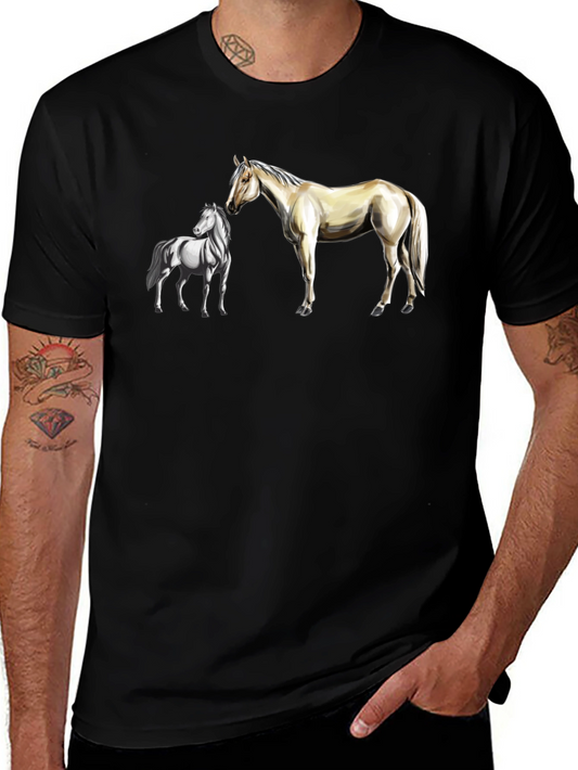Horse Graphic Tee: Black Cotton Blend
