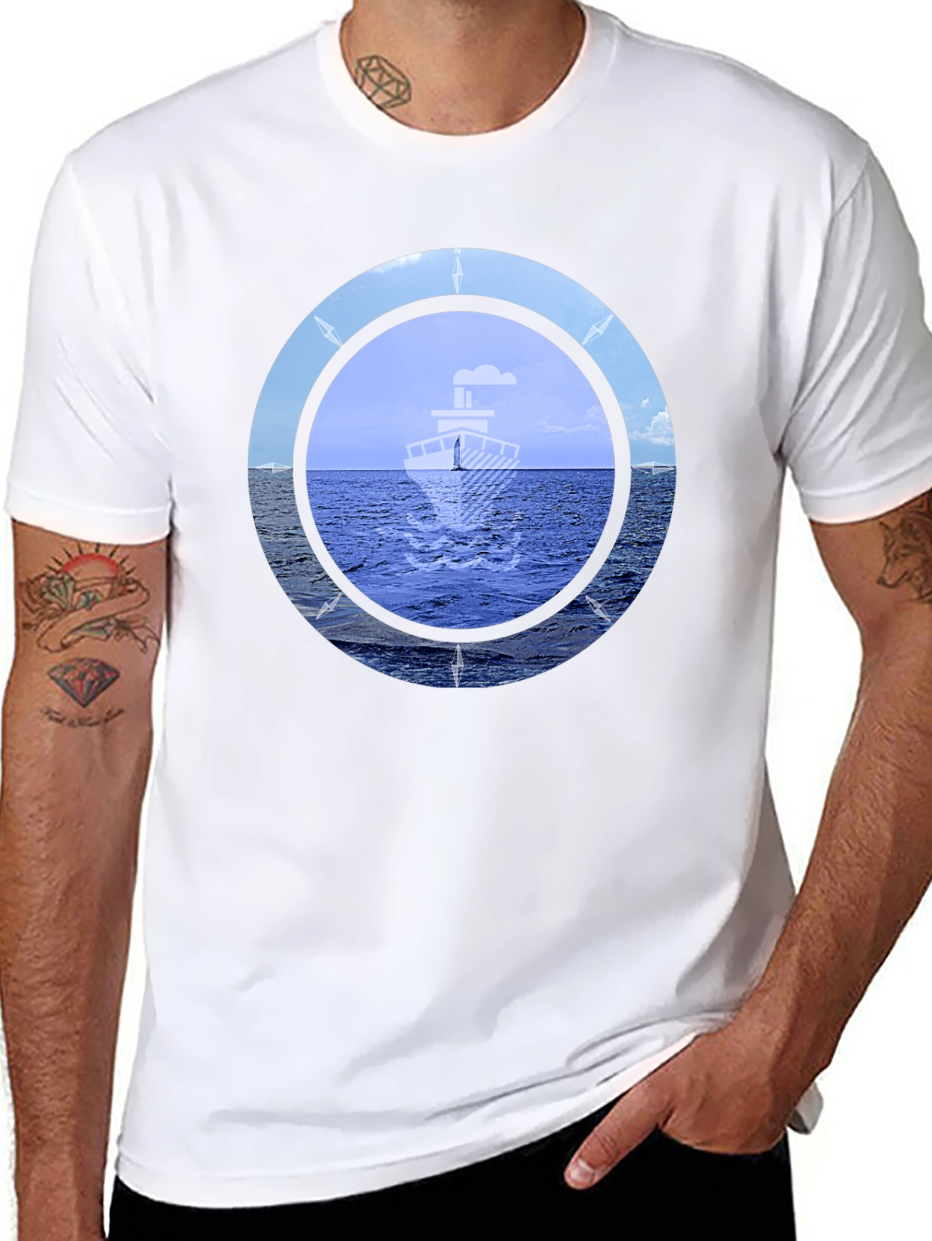 Nautical Compass Graphic T-Shirt - Black