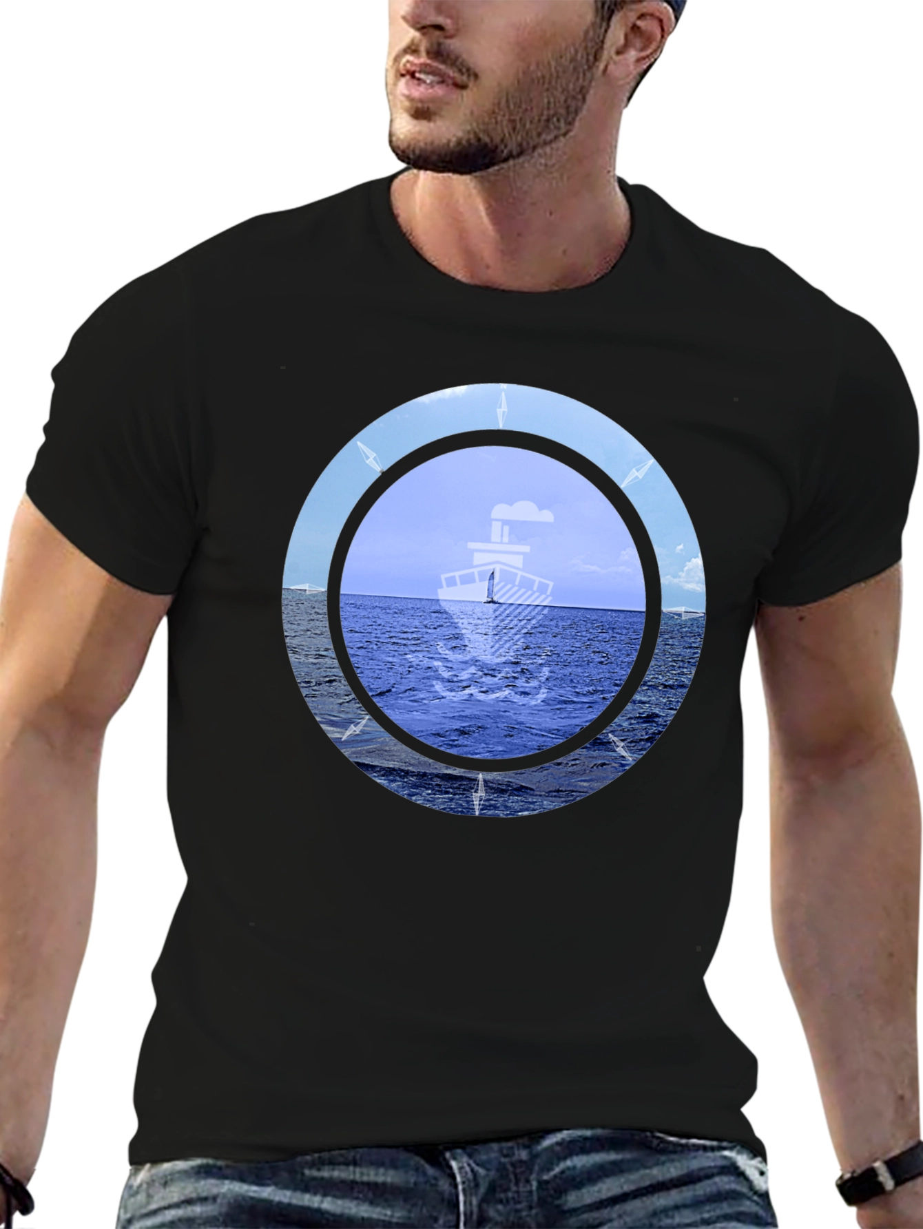 Nautical Compass Graphic T-Shirt - Black