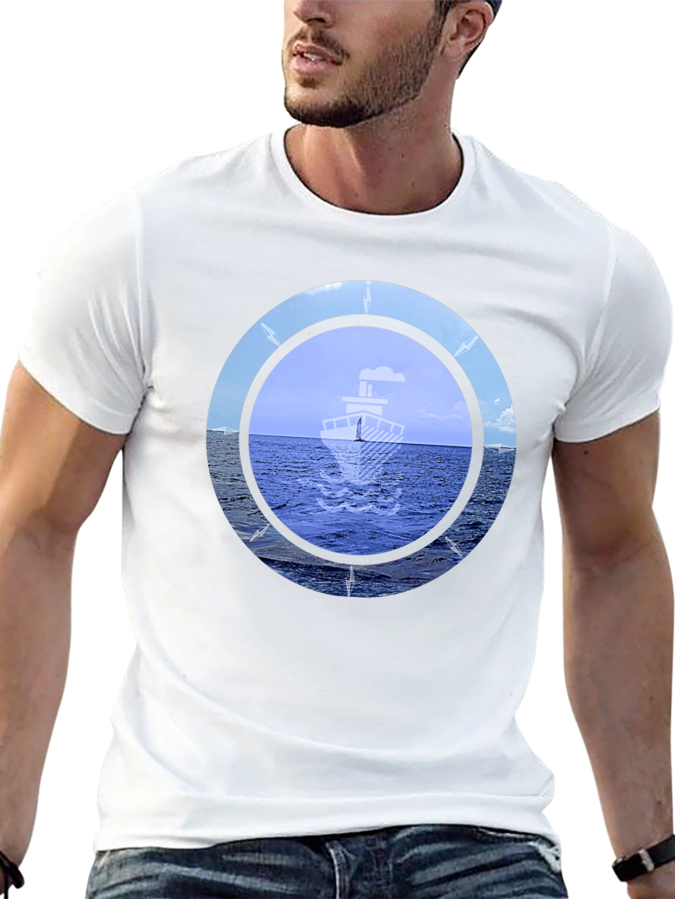 Nautical Compass Graphic T-Shirt - Black