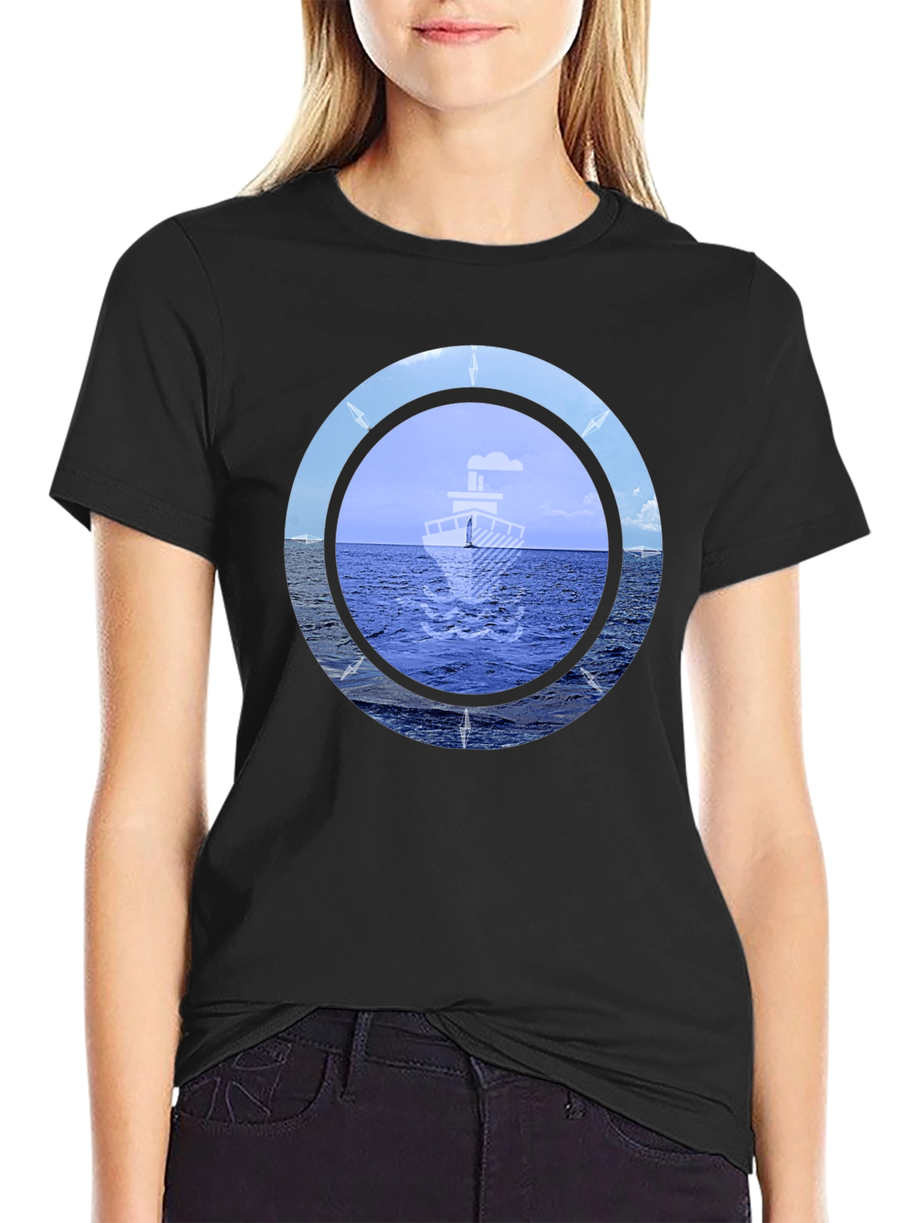 Nautical Compass Graphic T-Shirt - Black