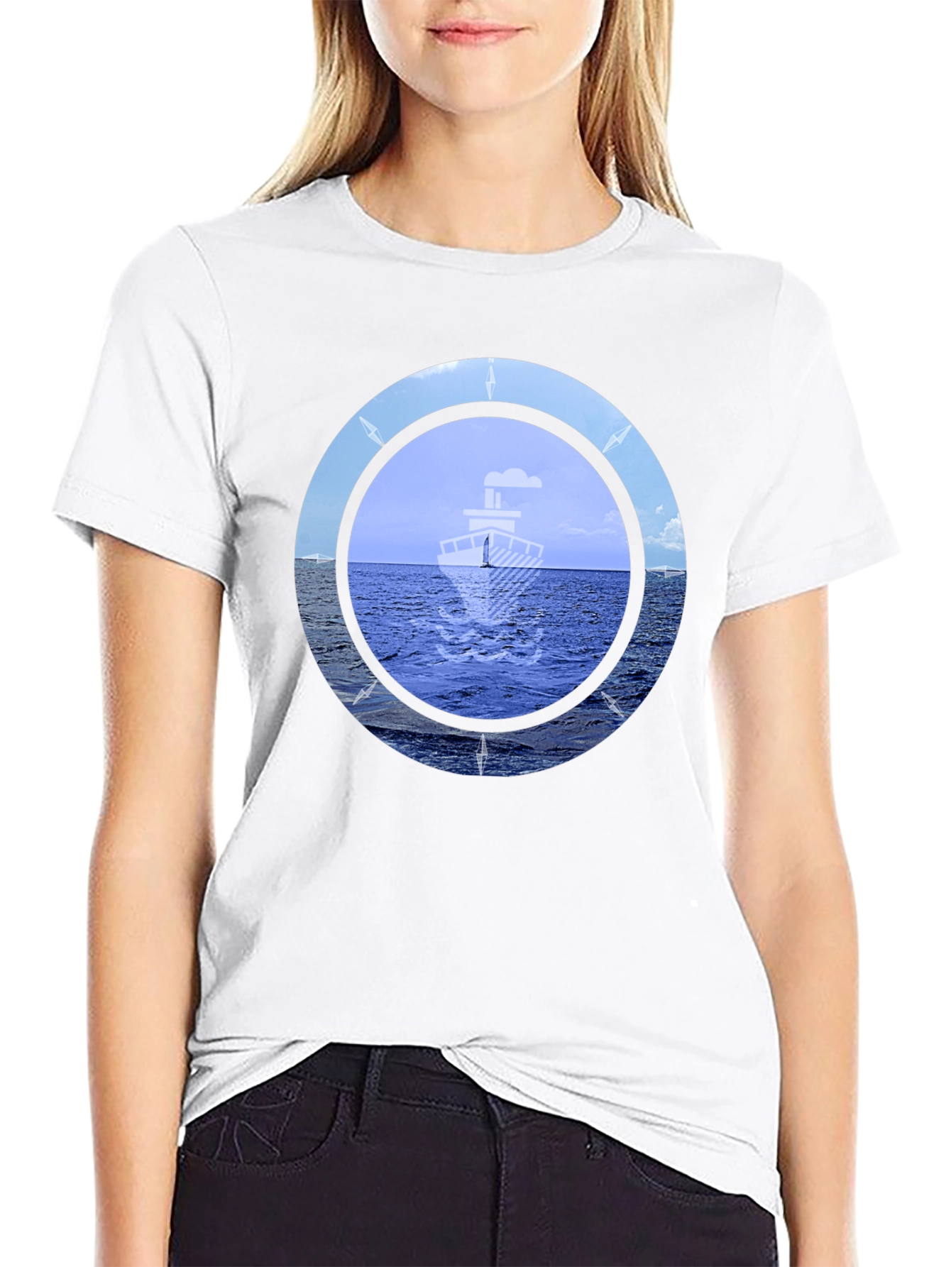 Nautical Compass Graphic T-Shirt - Black