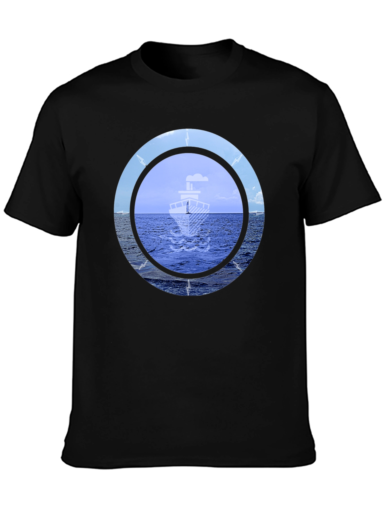 Nautical Compass Graphic T-Shirt - Black