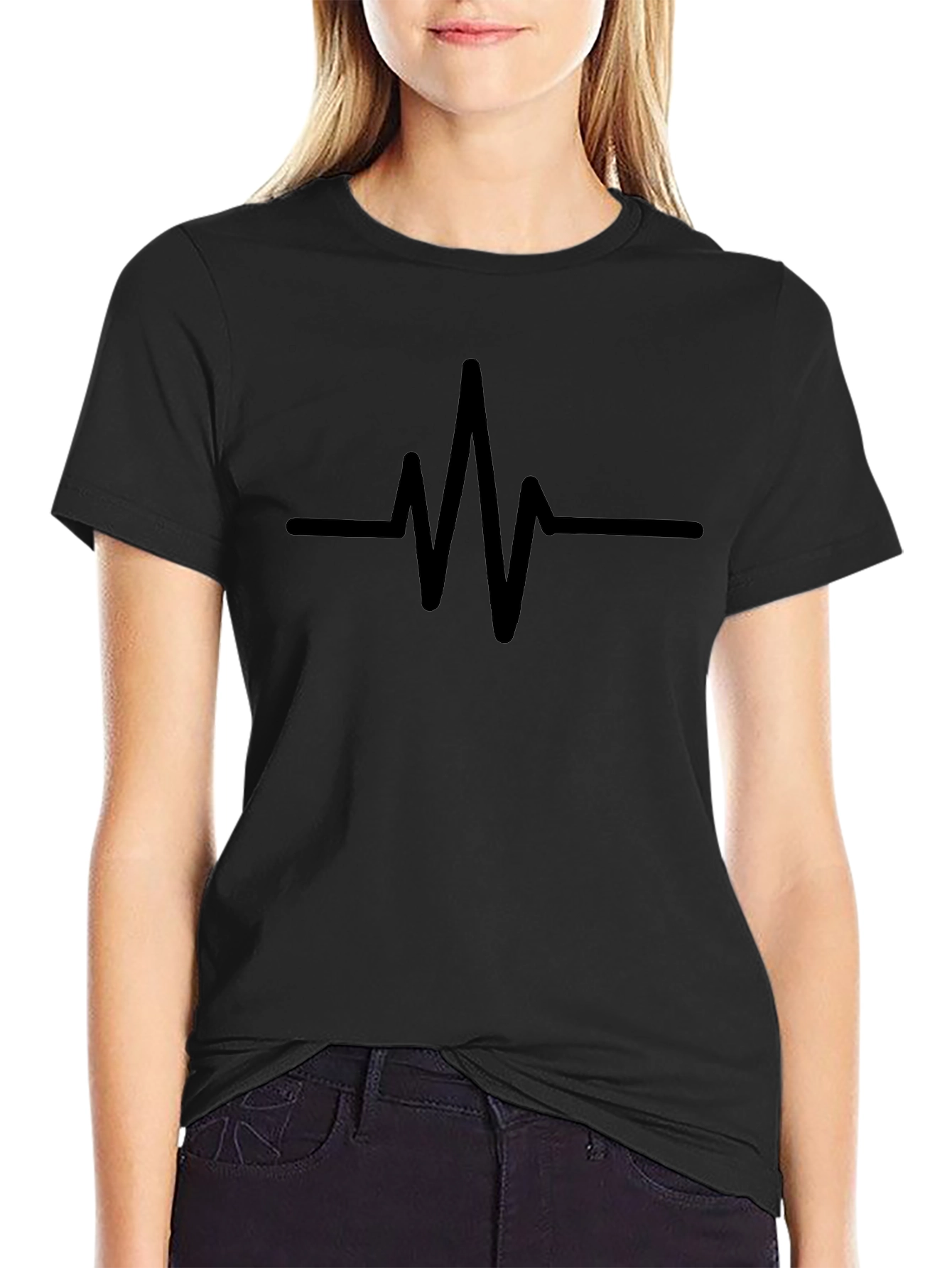 Heartbeat Pulse Black T-Shirt - Modern Graphic Tee
