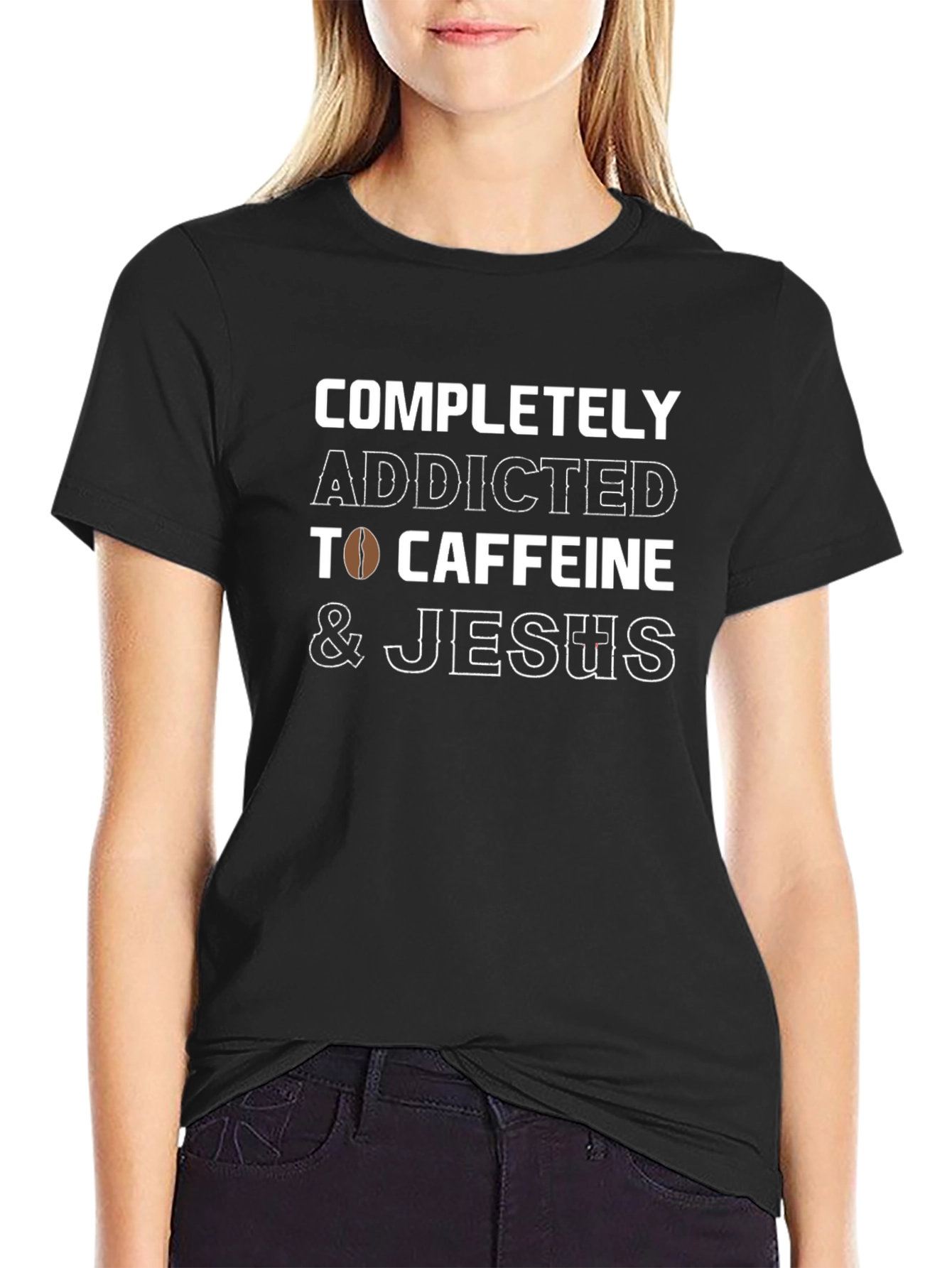 Addicted to Caffeine and Jesus Graphic T-Shirt