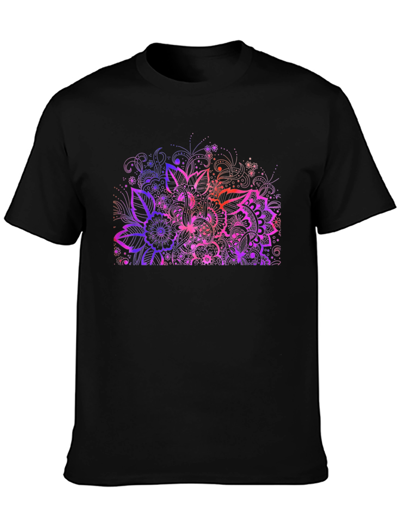 Floral Mandala Graphic Print Black T-Shirt