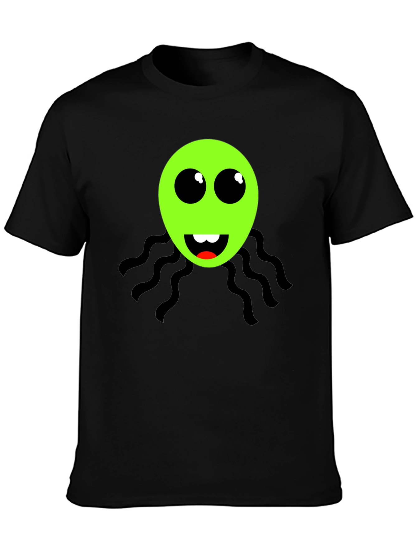 Funky Green Alien Face Black T-Shirt