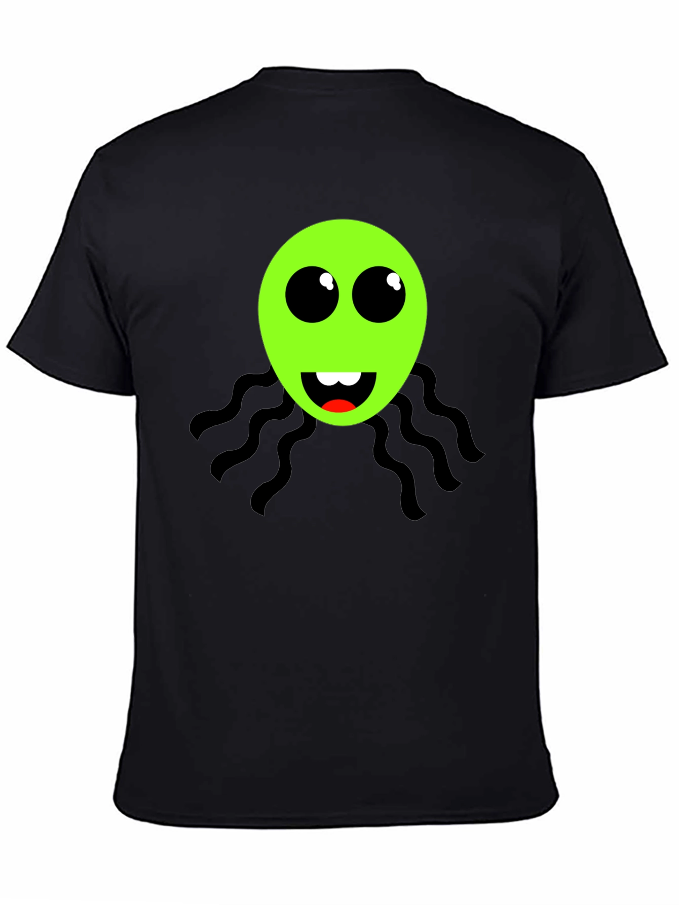 Funky Green Alien Face Black T-Shirt