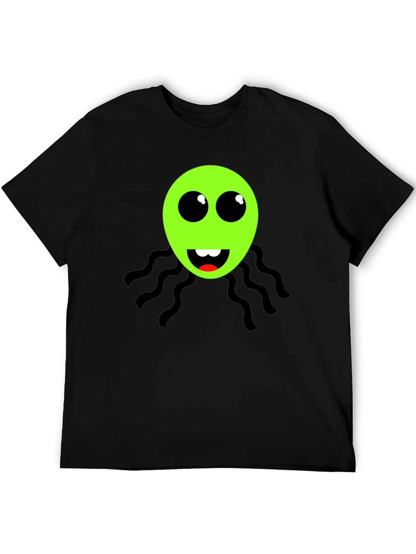 Funky Green Alien Face Black T-Shirt