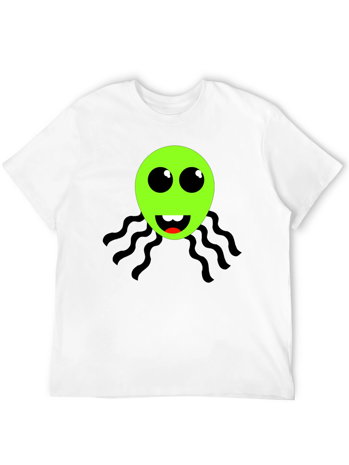Funky Green Alien Face Black T-Shirt