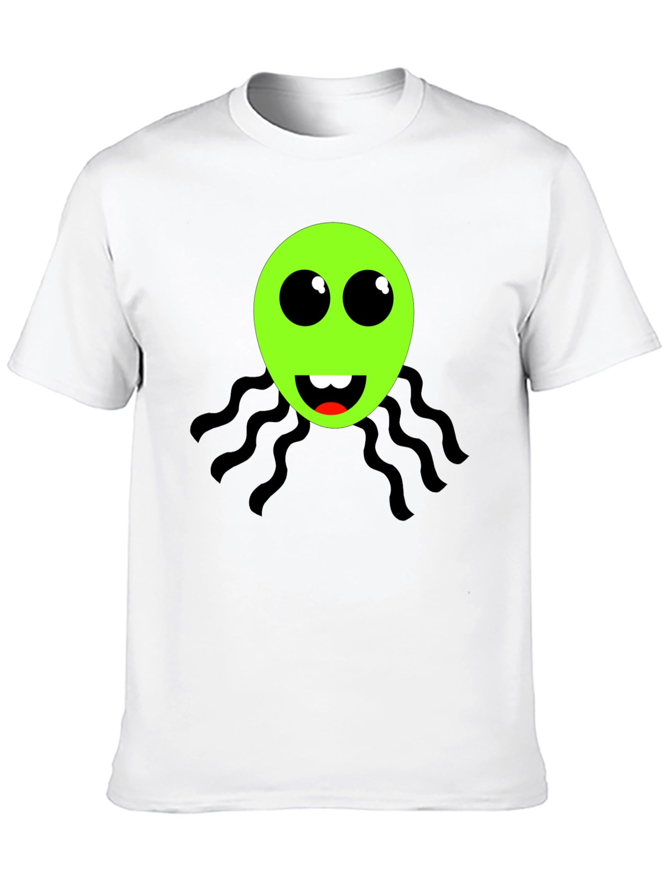 Funky Green Alien Face Black T-Shirt