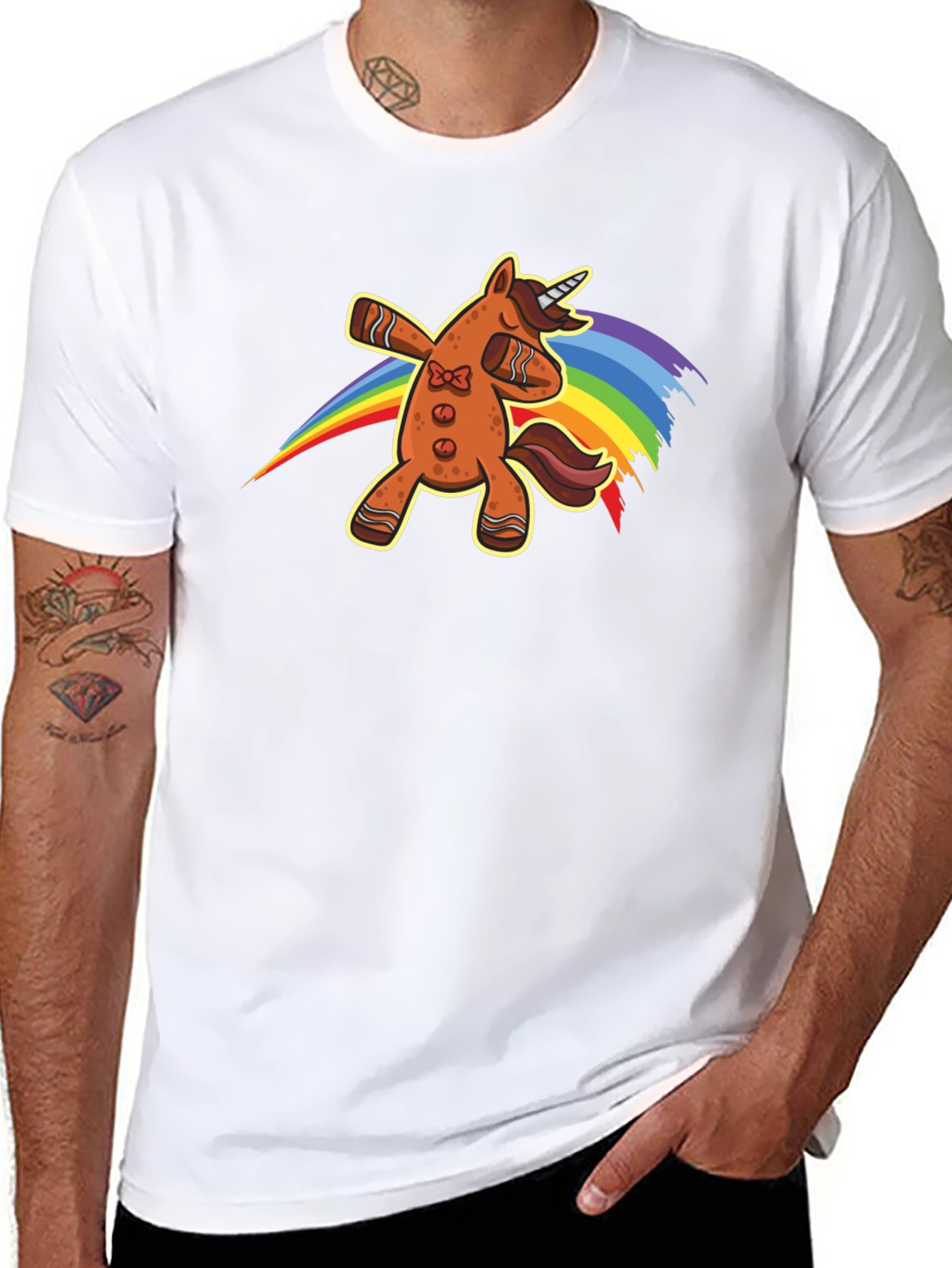 Gingerbread Unicorn Dab Rainbow T-Shirt