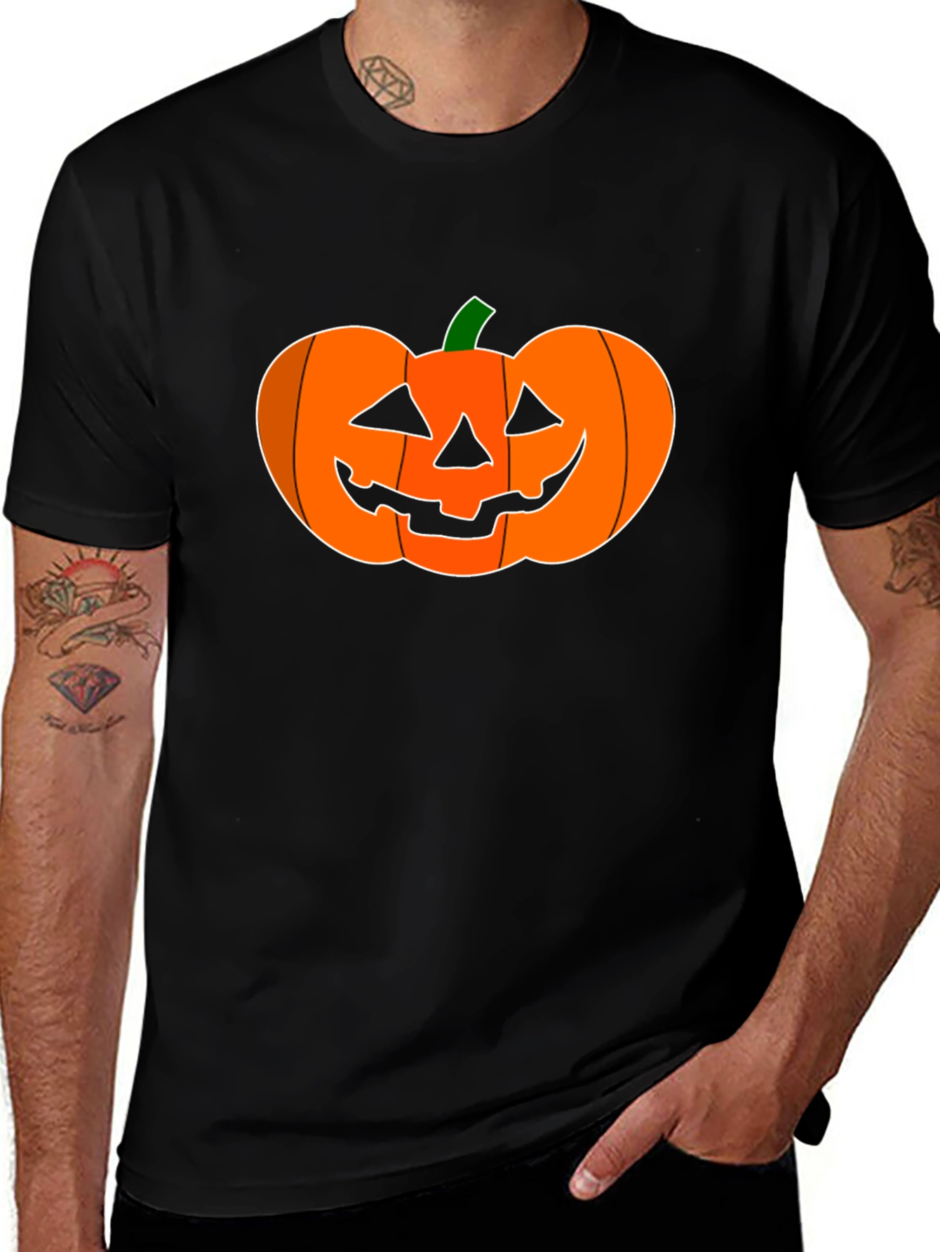 Halloween Pumpkin Graphic Tee - Black Cotton Shirt