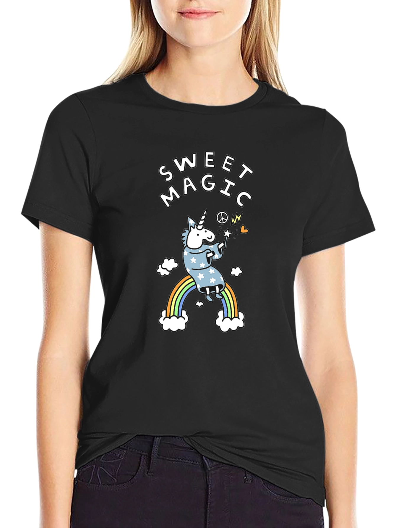 Sweet Magic Unicorn Graphic Black T-Shirt