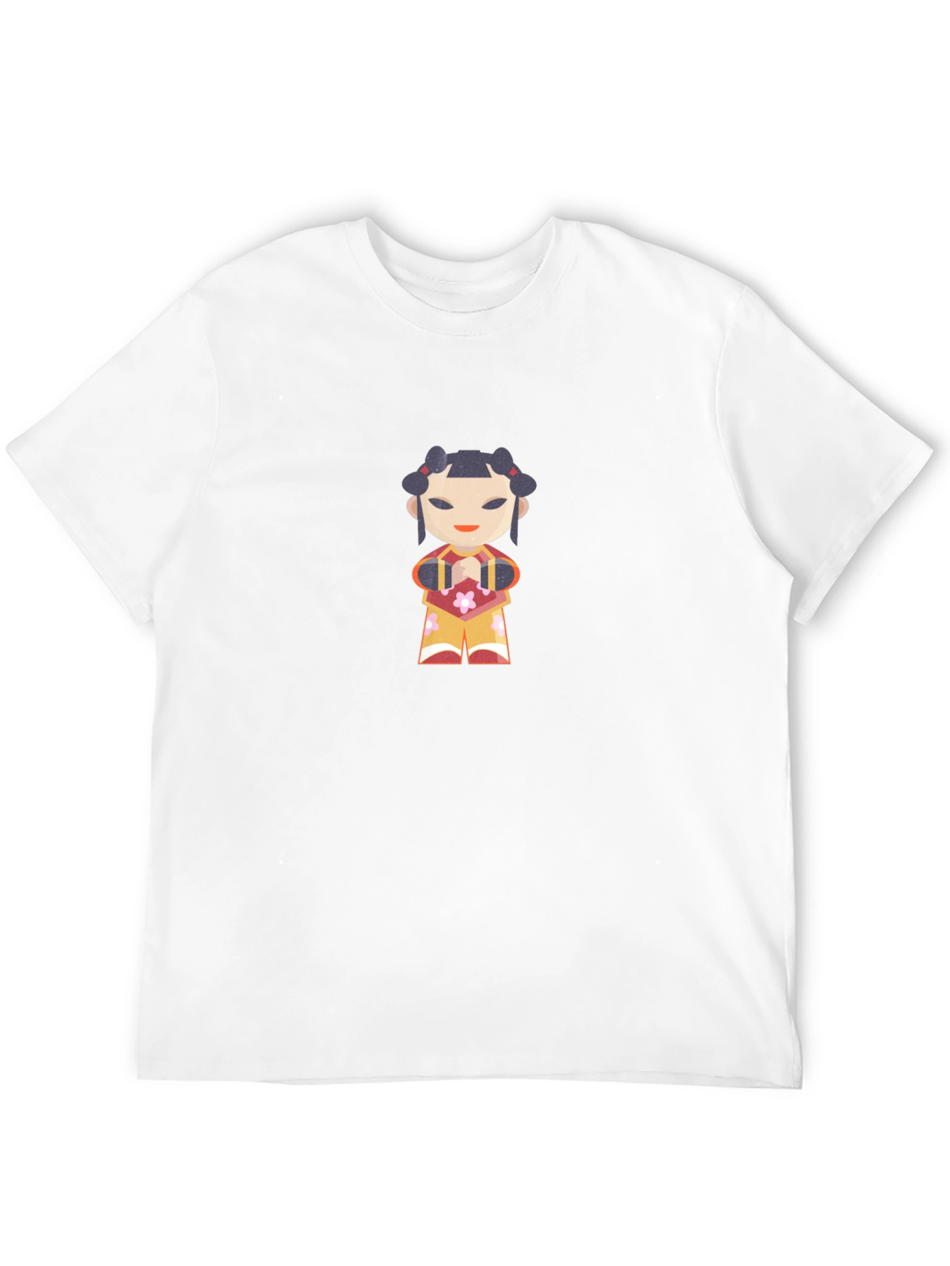 Black T-Shirt with Japanese Doll Graphic Print