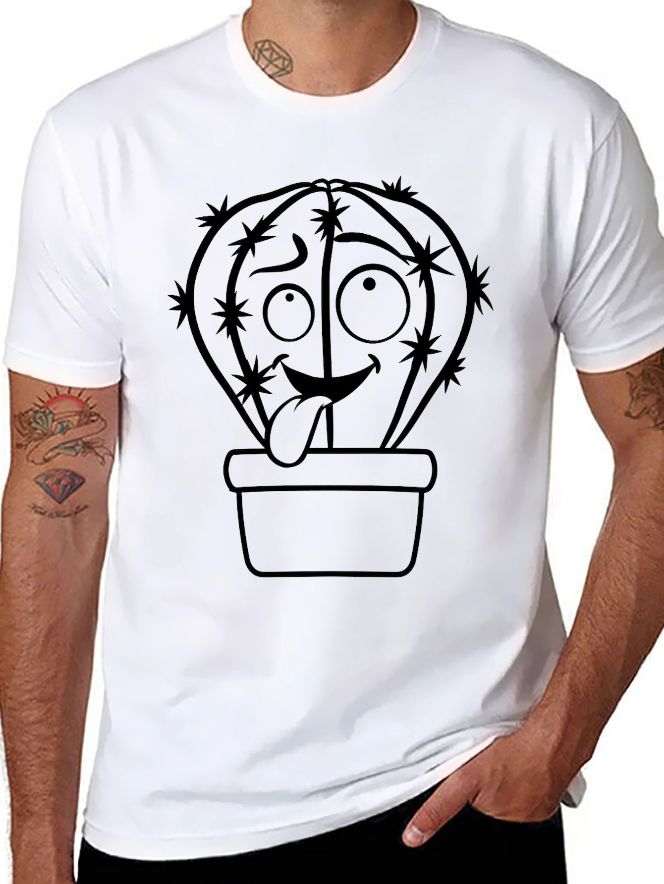 Funny Cactus Tongue T-Shirt - Black Cotton Blend