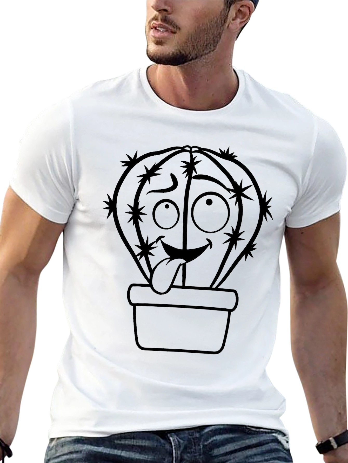 Funny Cactus Tongue T-Shirt - Black Cotton Blend