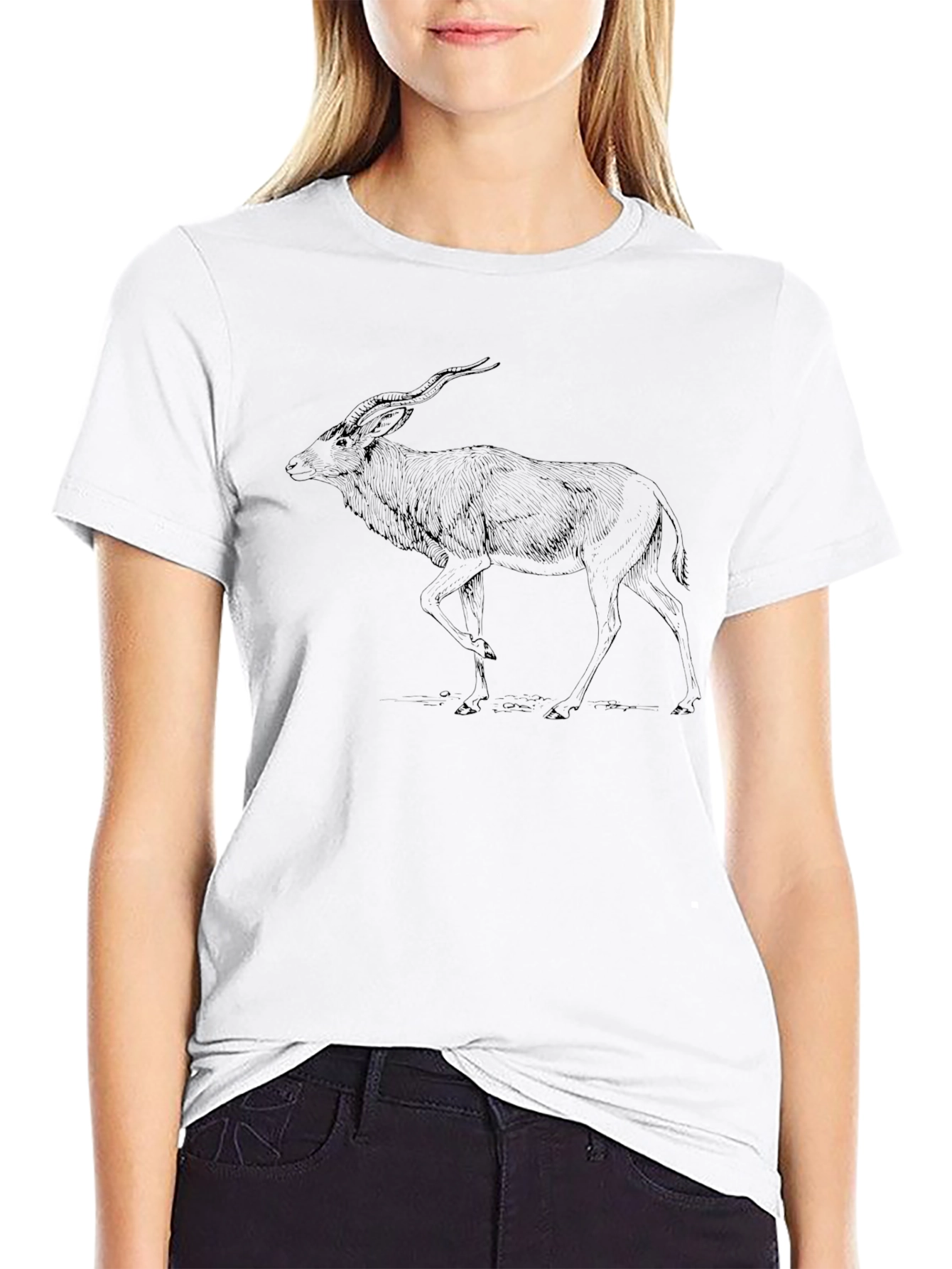 Graphic Tee: Antelope Print Black T-Shirt