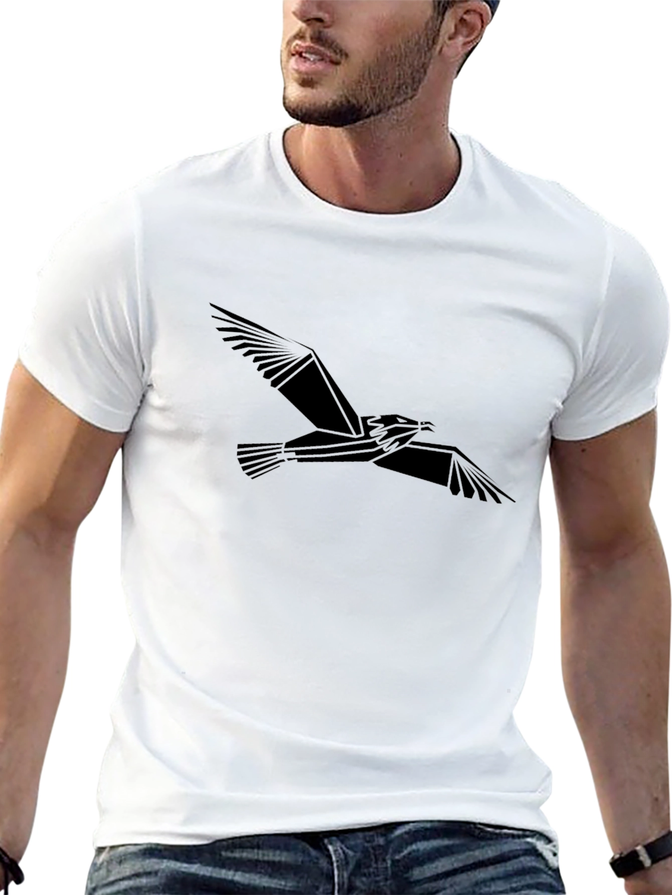 Geometric Bird Graphic Tee - Black