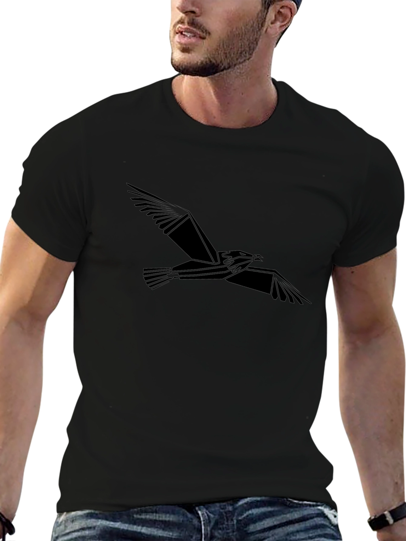 Geometric Bird Graphic Tee - Black