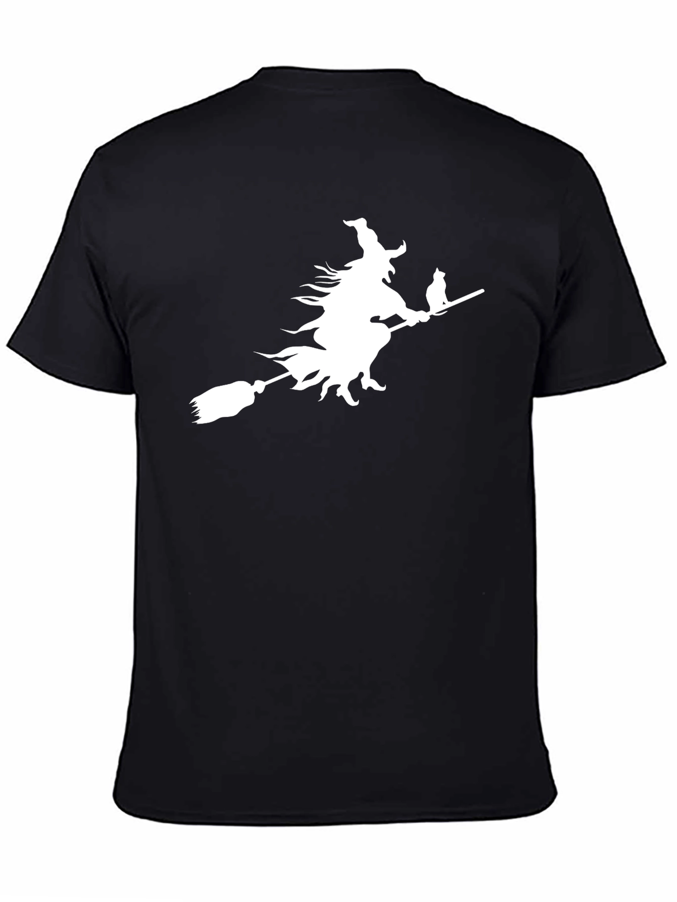 Witch Cat Broom T-Shirt Halloween Tee