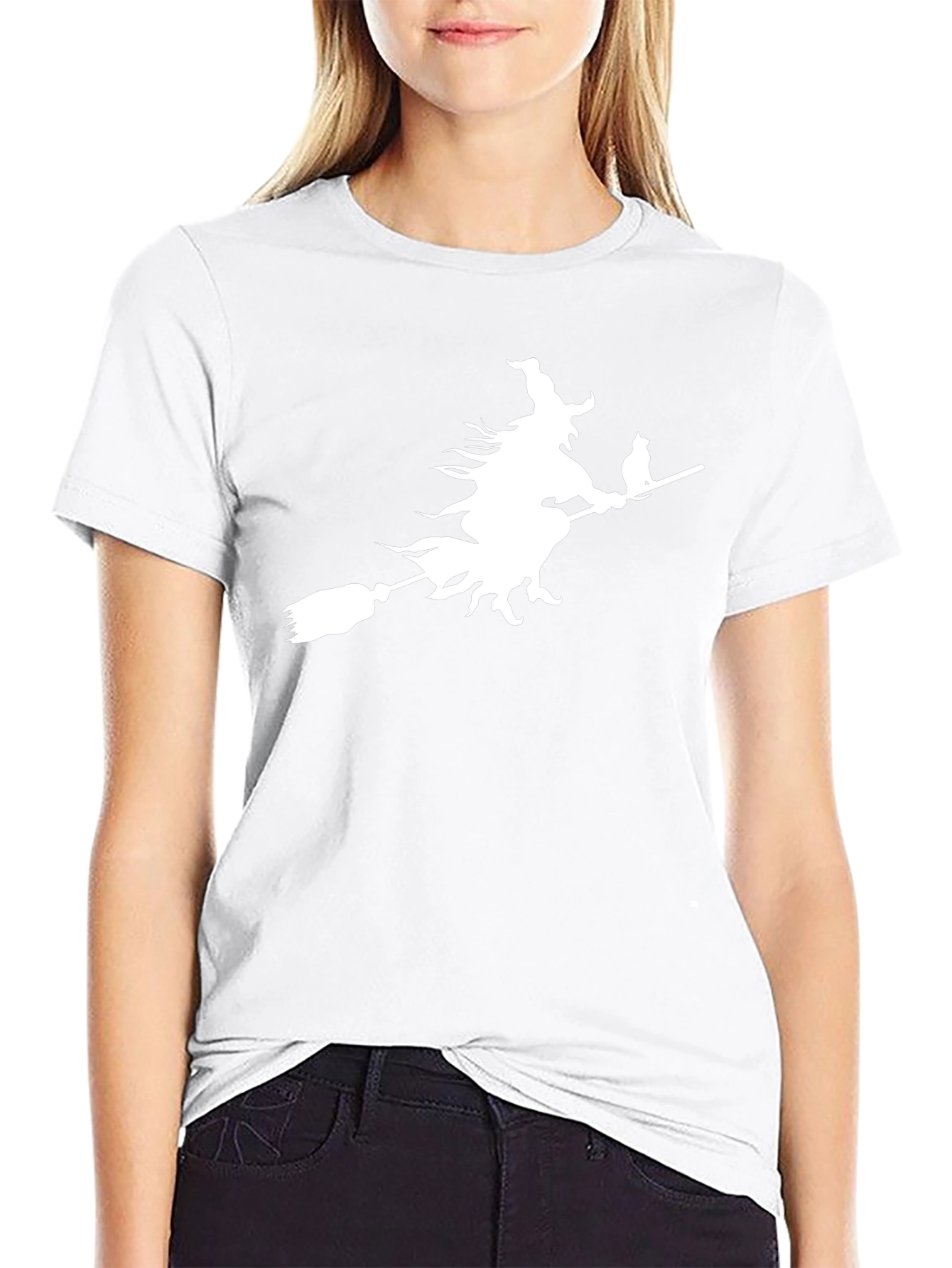 Witch Cat Broom T-Shirt Halloween Tee