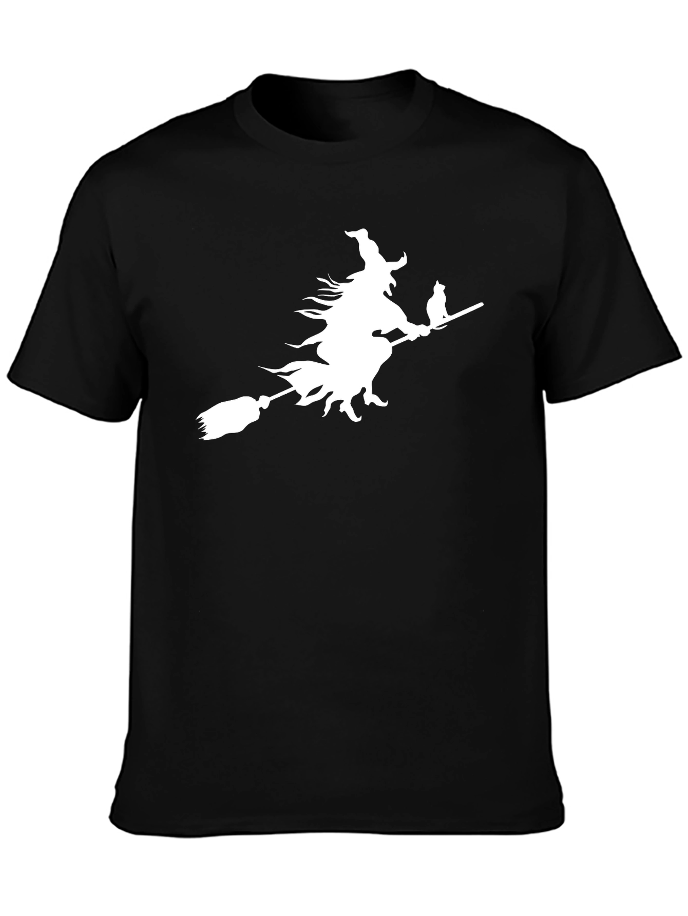 Witch Cat Broom T-Shirt Halloween Tee