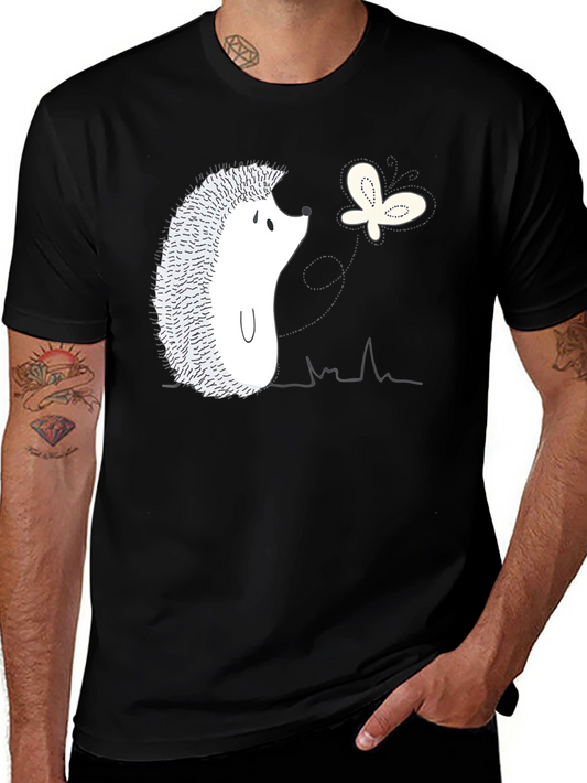Hedgehog and Butterfly Graphic Tee - Black