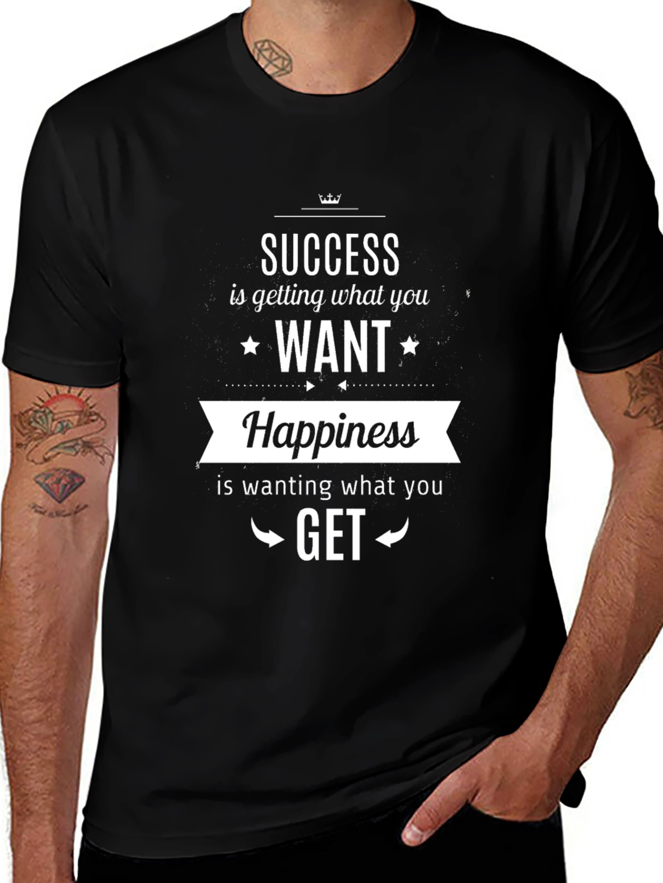 Success & Happiness Graphic Print Black T-Shirt