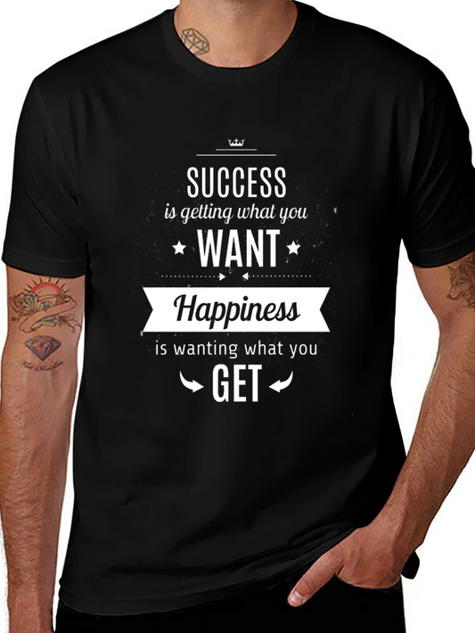 Success & Happiness Graphic Print Black T-Shirt