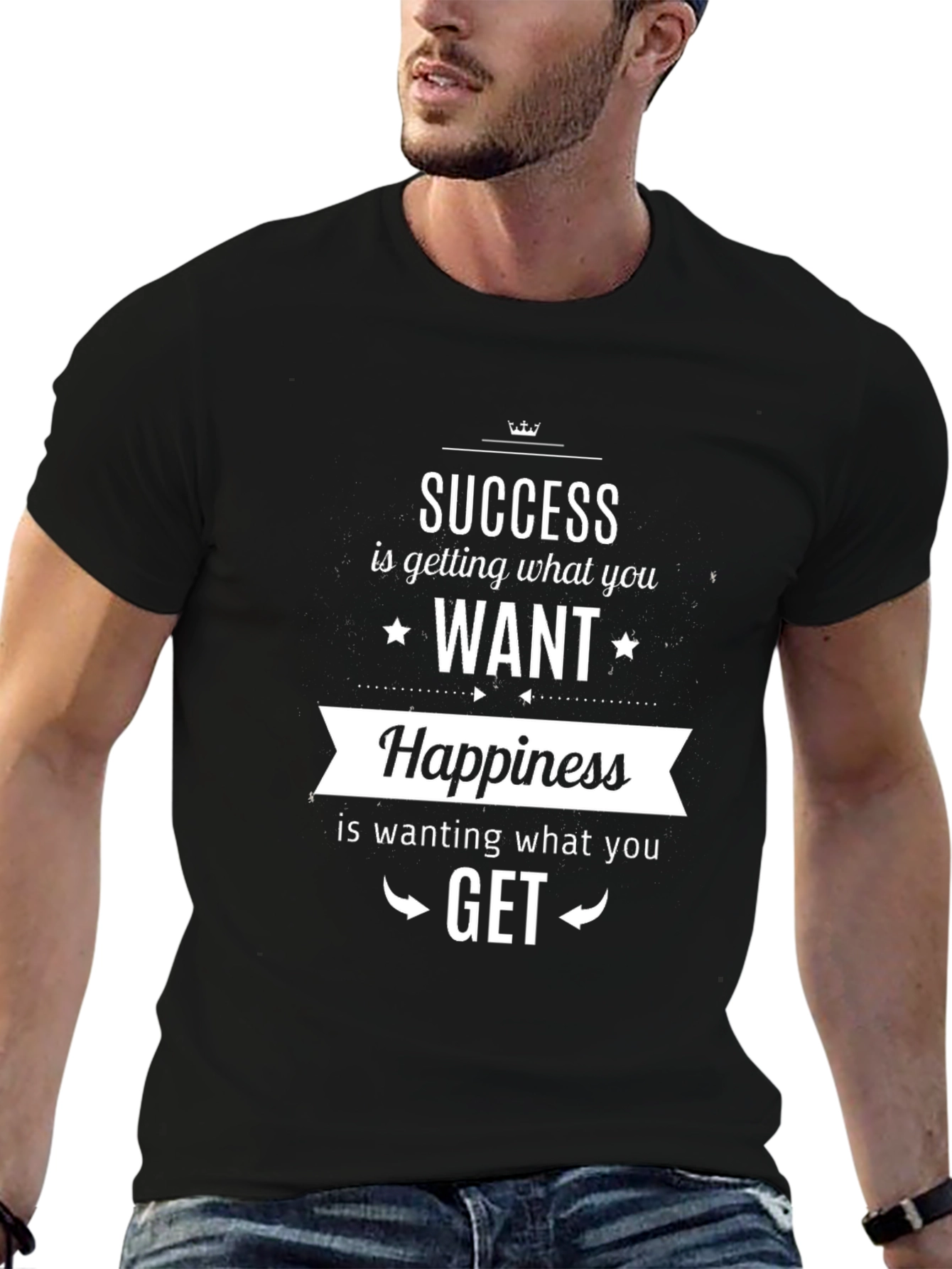 Success & Happiness Graphic Print Black T-Shirt