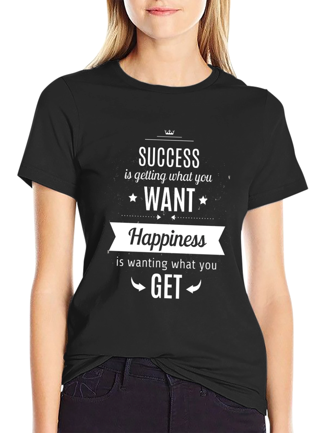 Success & Happiness Graphic Print Black T-Shirt