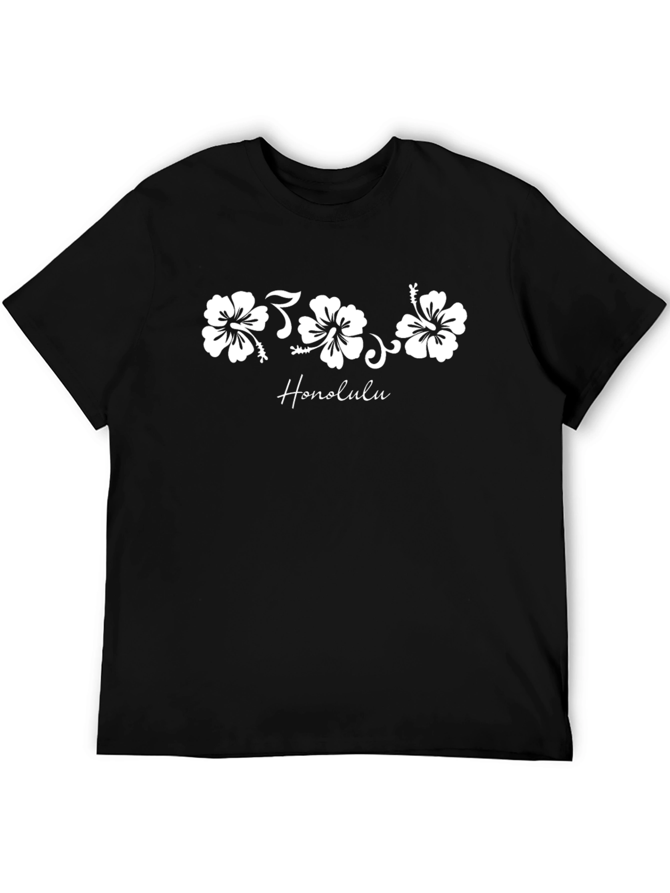 Honolulu Hibiscus Flower Graphic Tee - Black Cotton T-Shirt