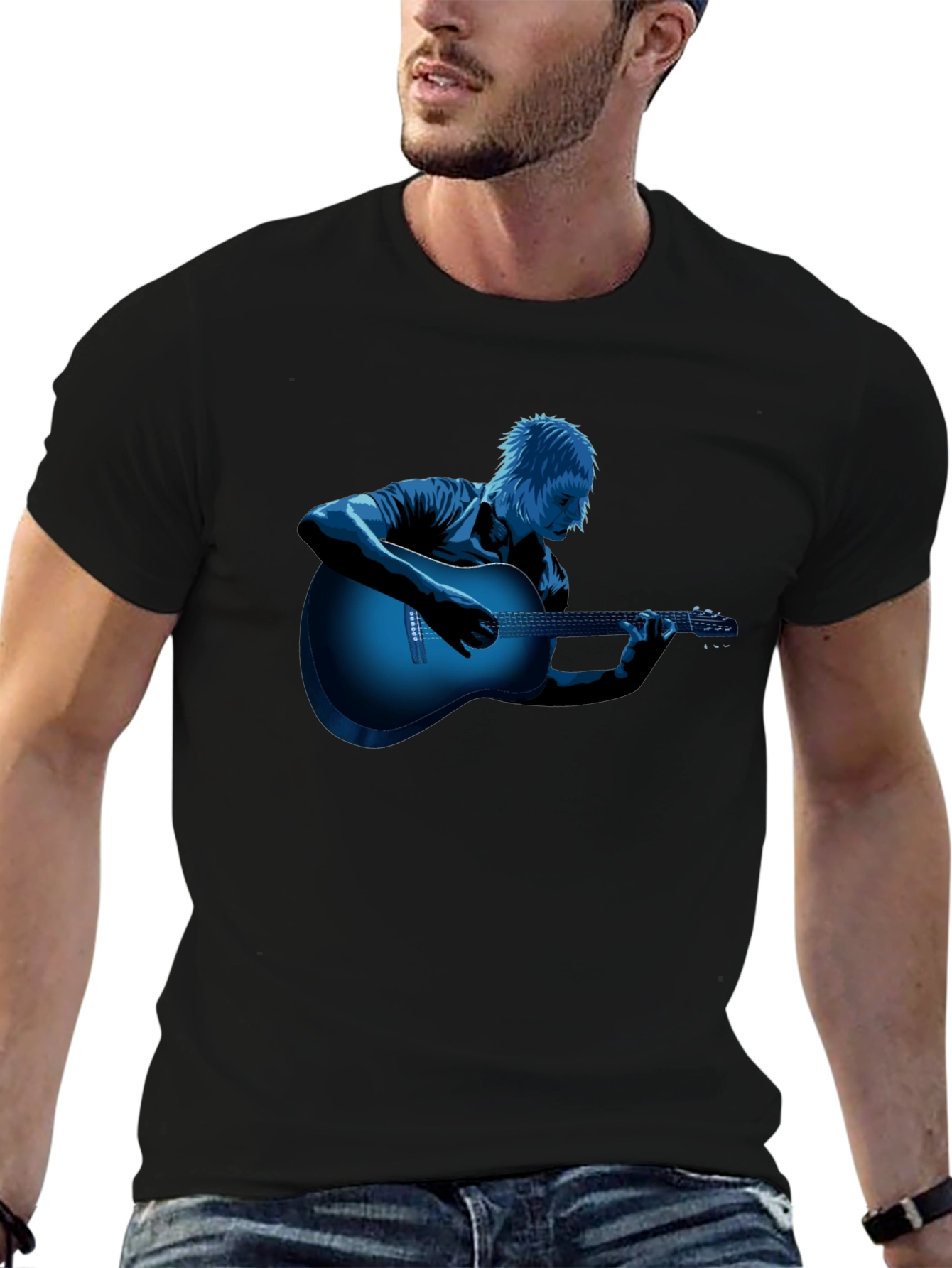 Cool Guitar Player Graphic Tee - Black