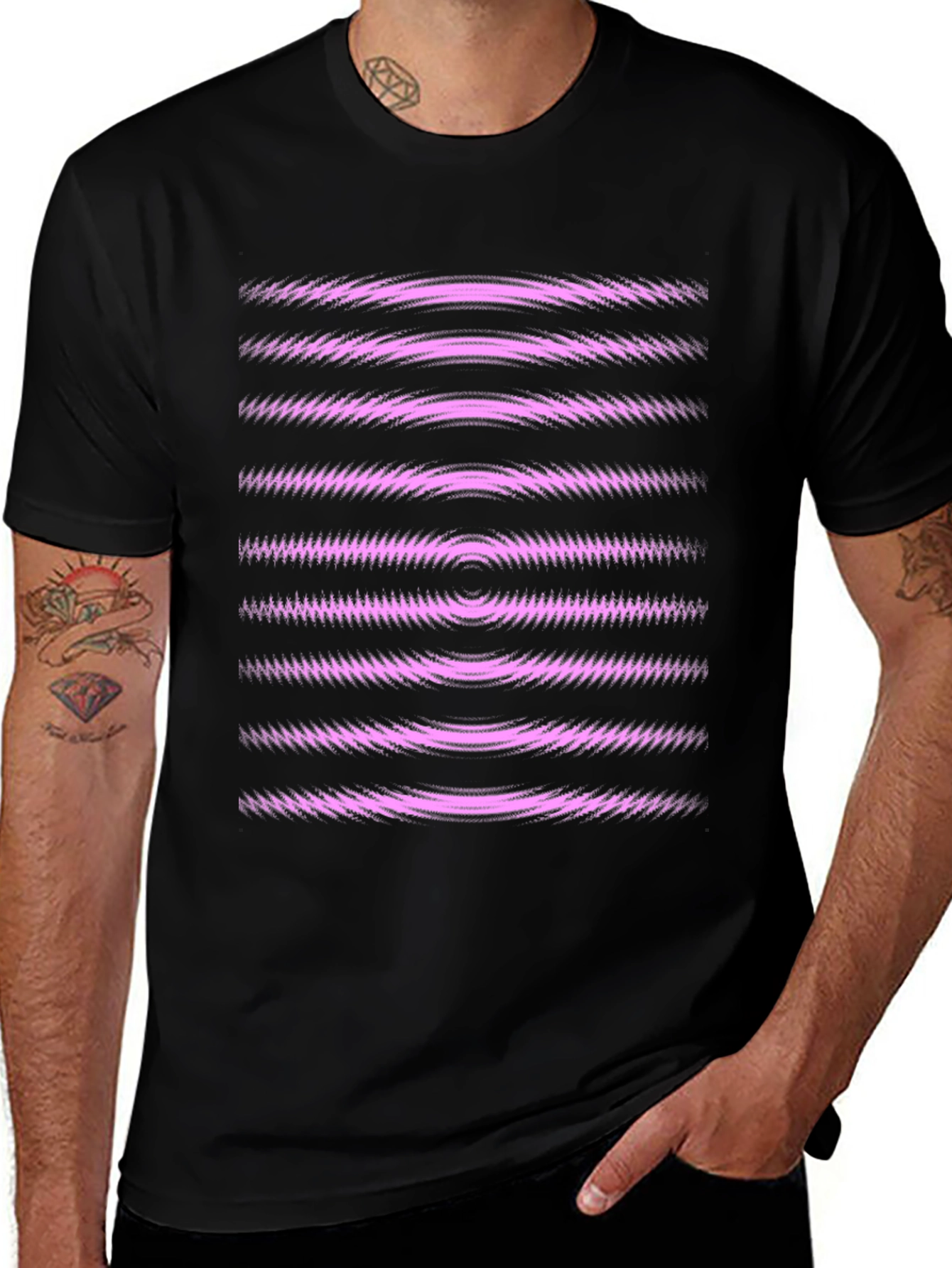 Abstract Graphic Tee - Black with Pink Waves
