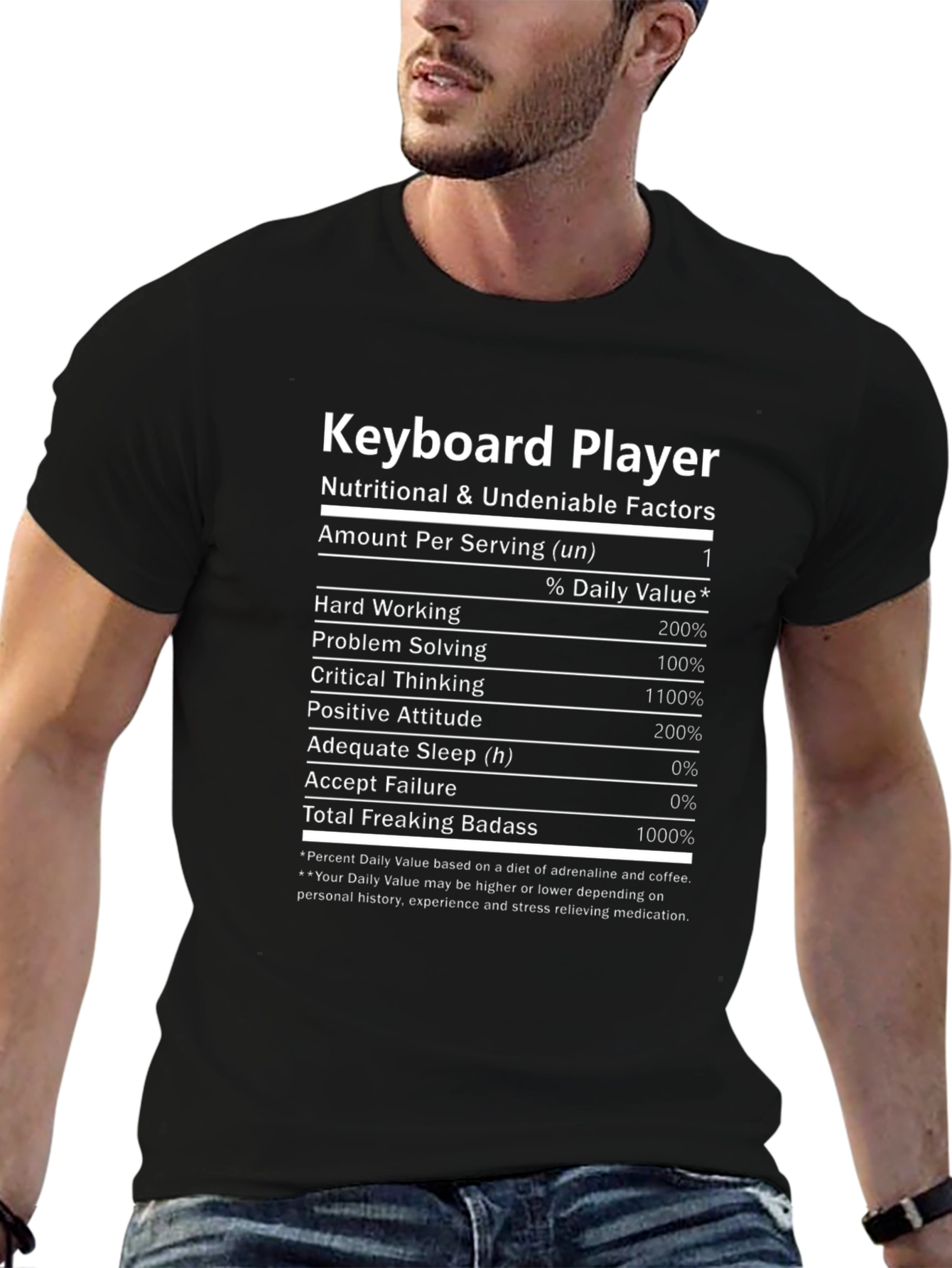 Keyboard Player T-Shirt Nutritional Facts Funny Musician Tee