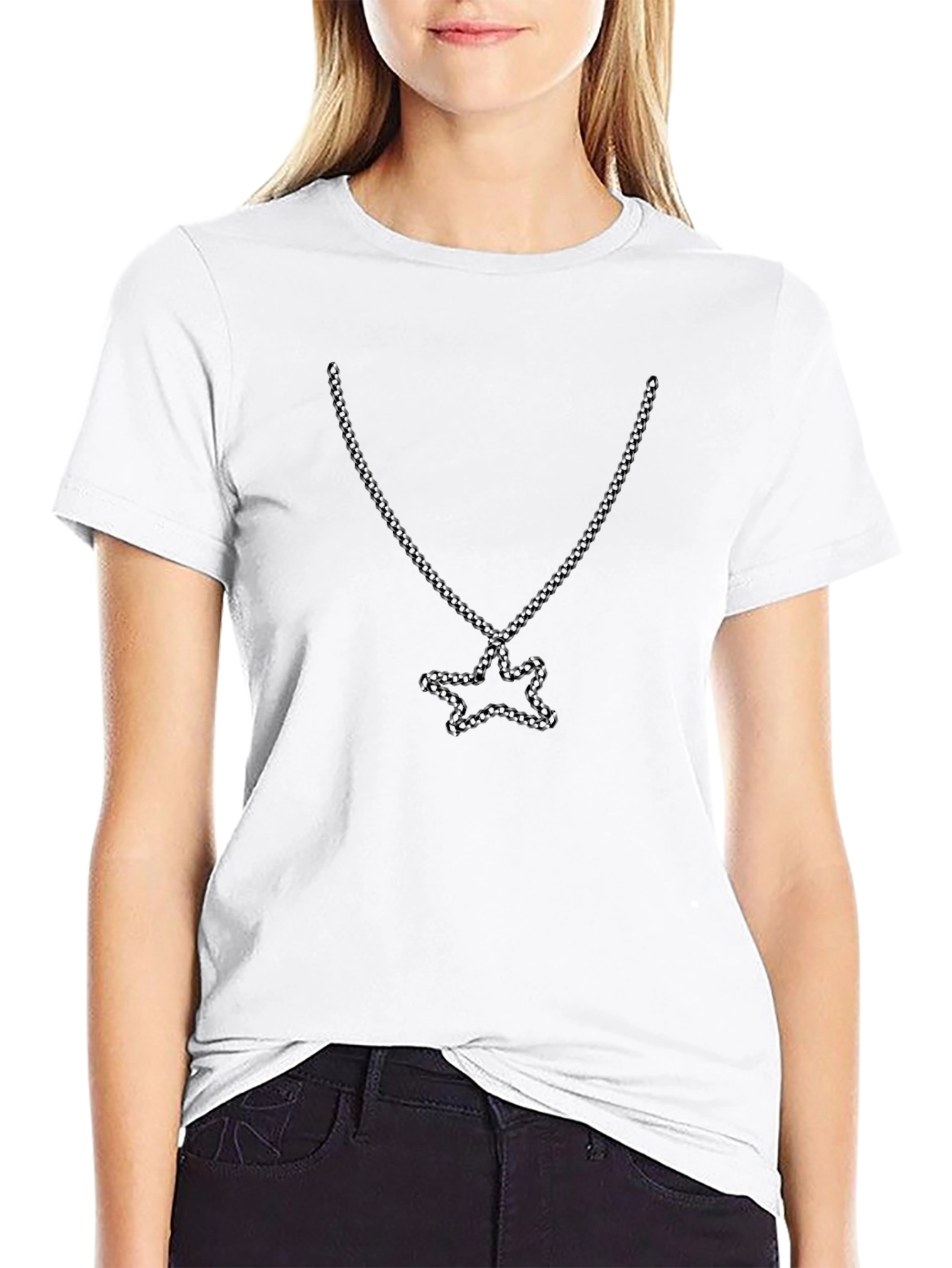 Mens Black Tee with Star Chain Graphic