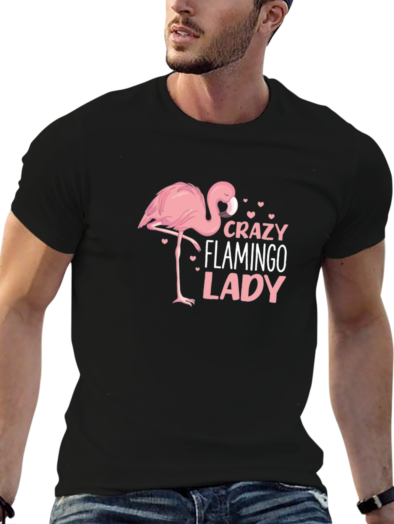 Crazy Flamingo Lady Black Graphic Tee