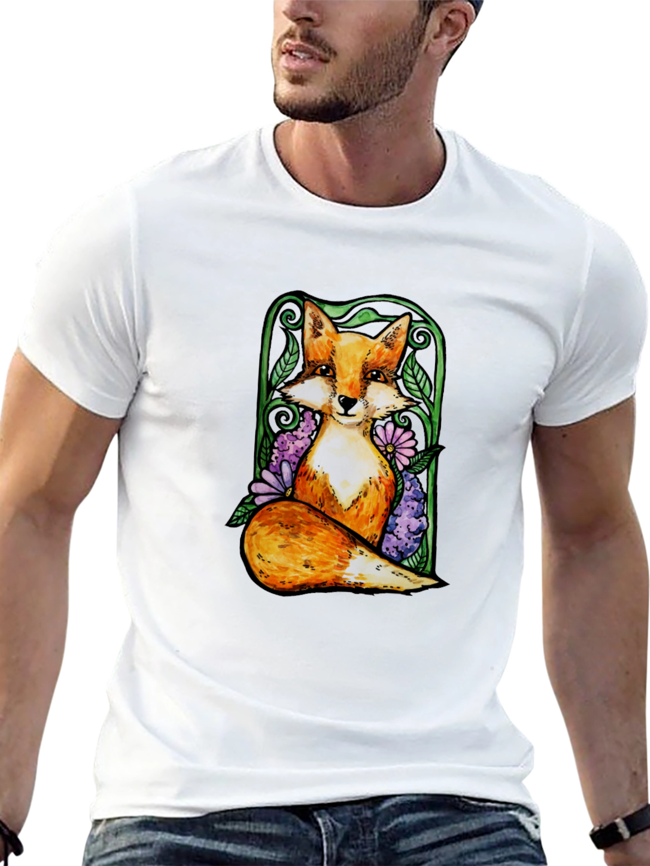 Fox and Floral Graphic Tee - Black