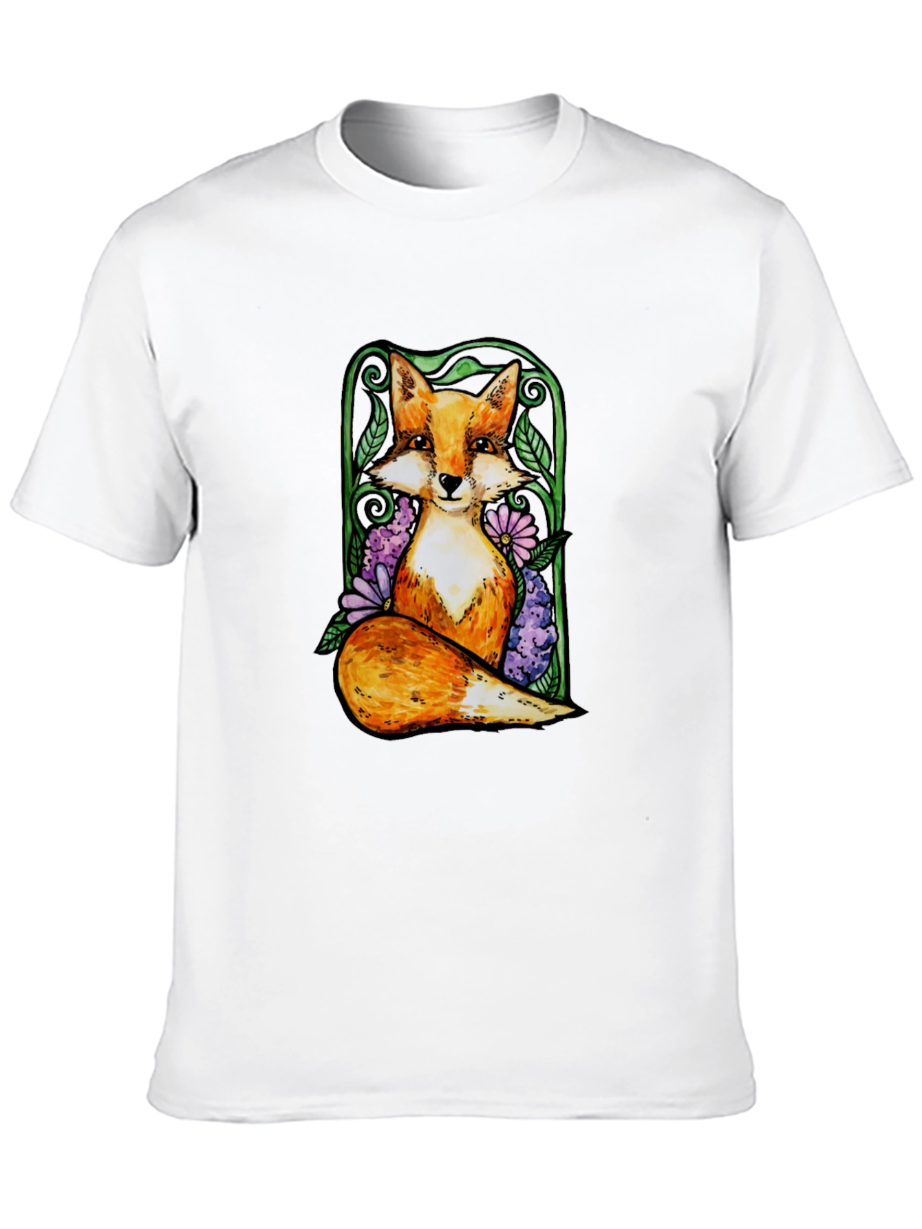 Fox and Floral Graphic Tee - Black